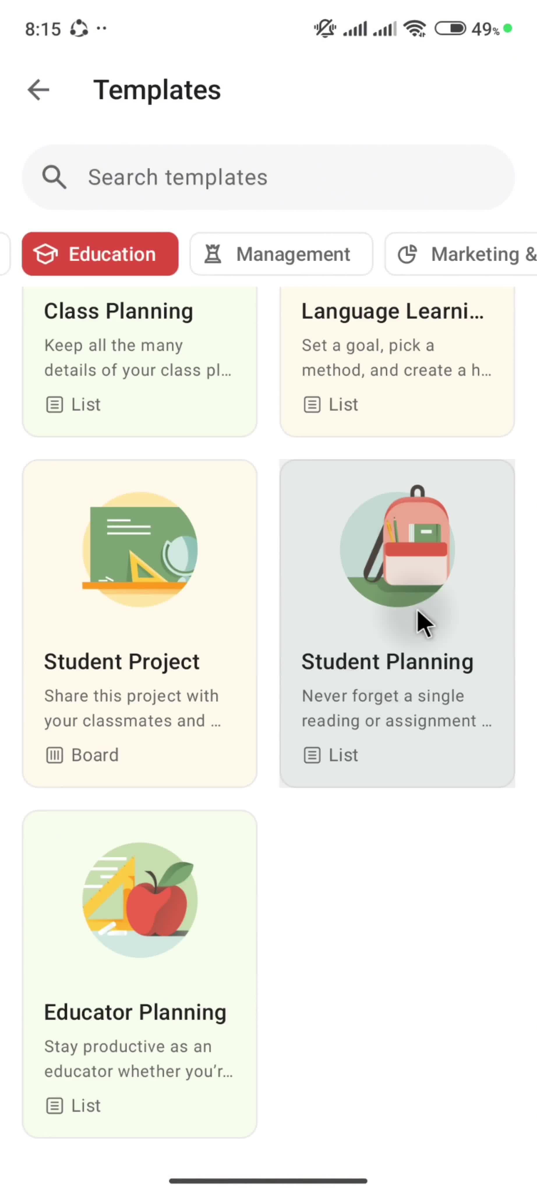 Browsing templates screenshot