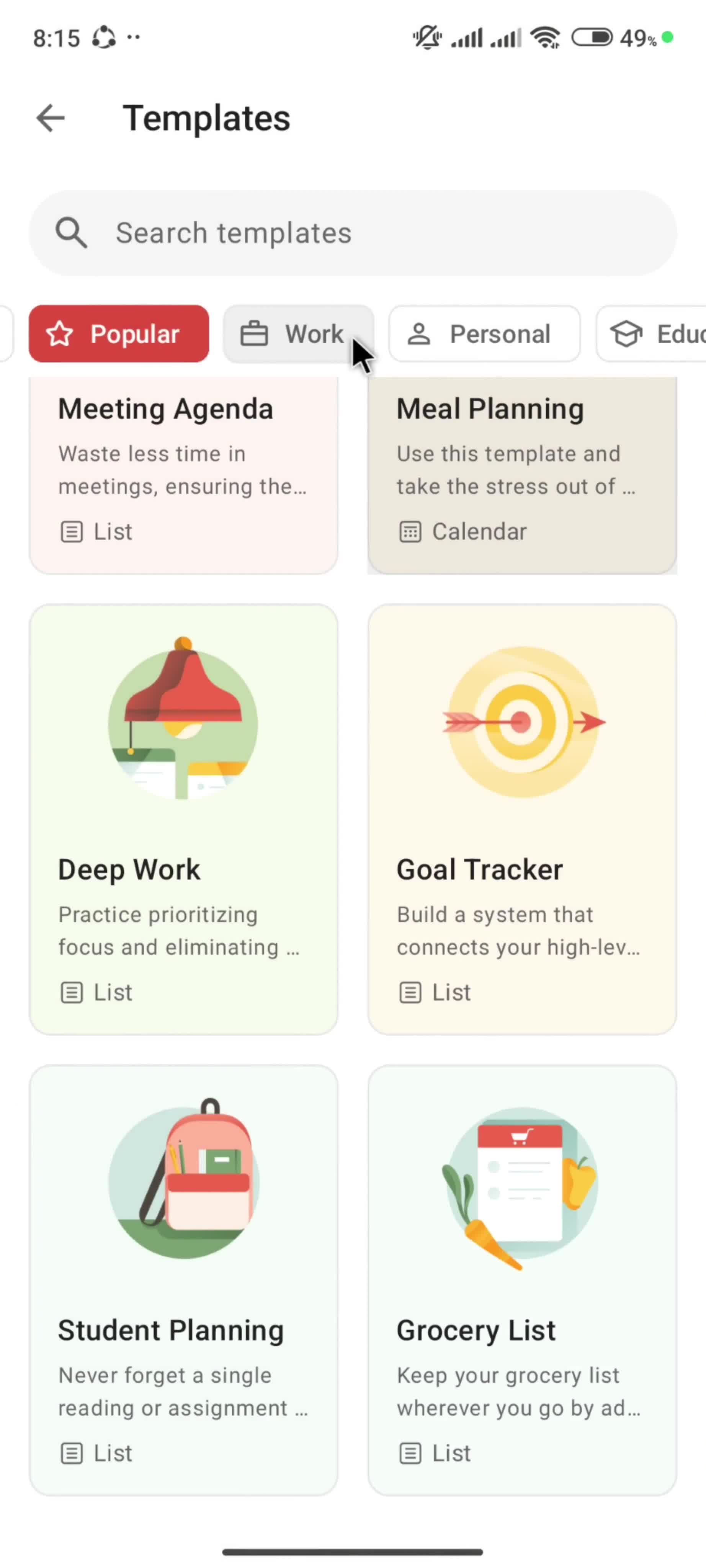 Browsing templates screenshot