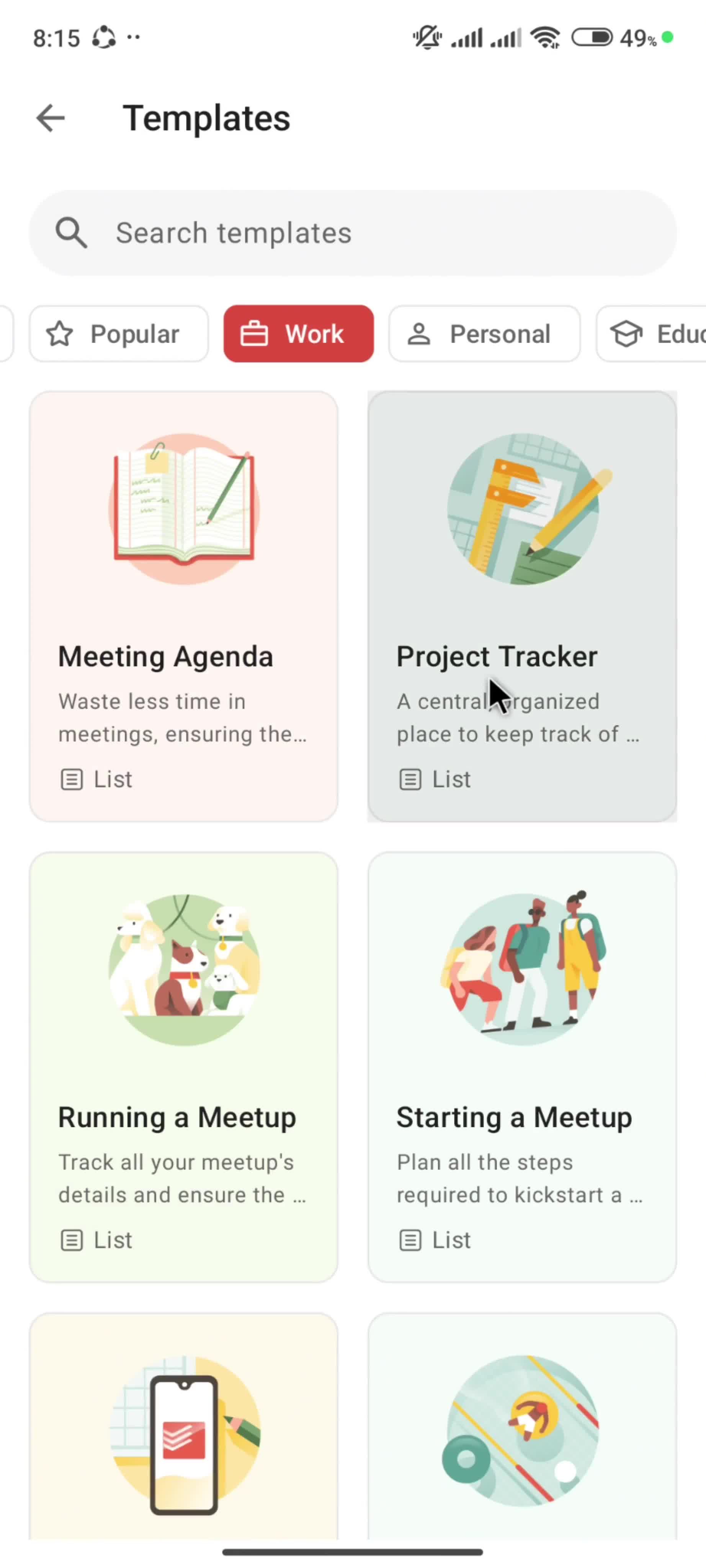 Browsing templates screenshot