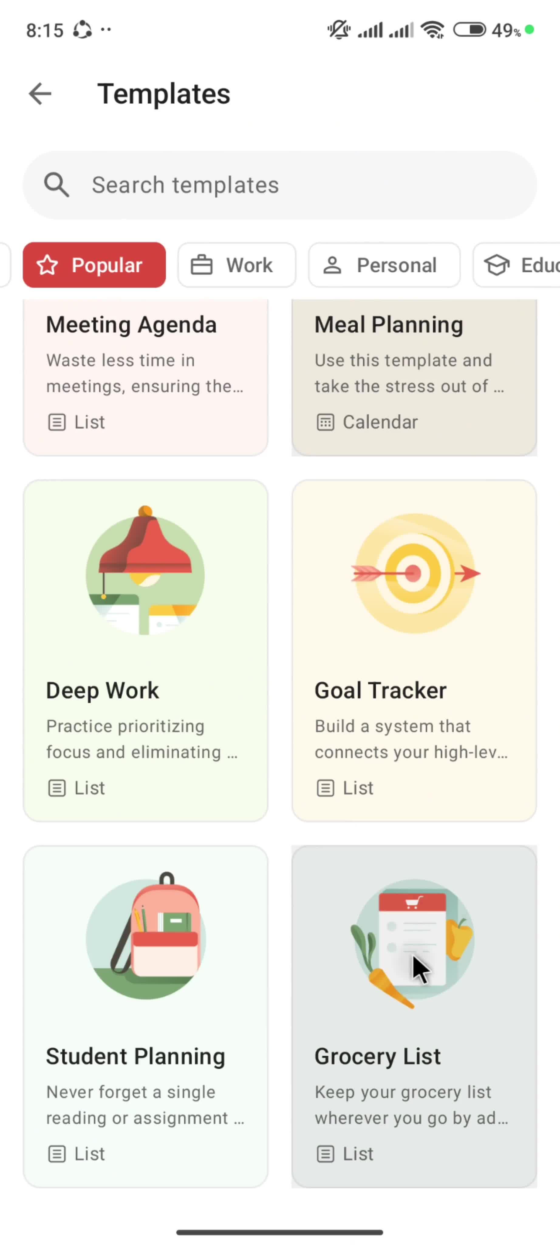 Browsing templates screenshot