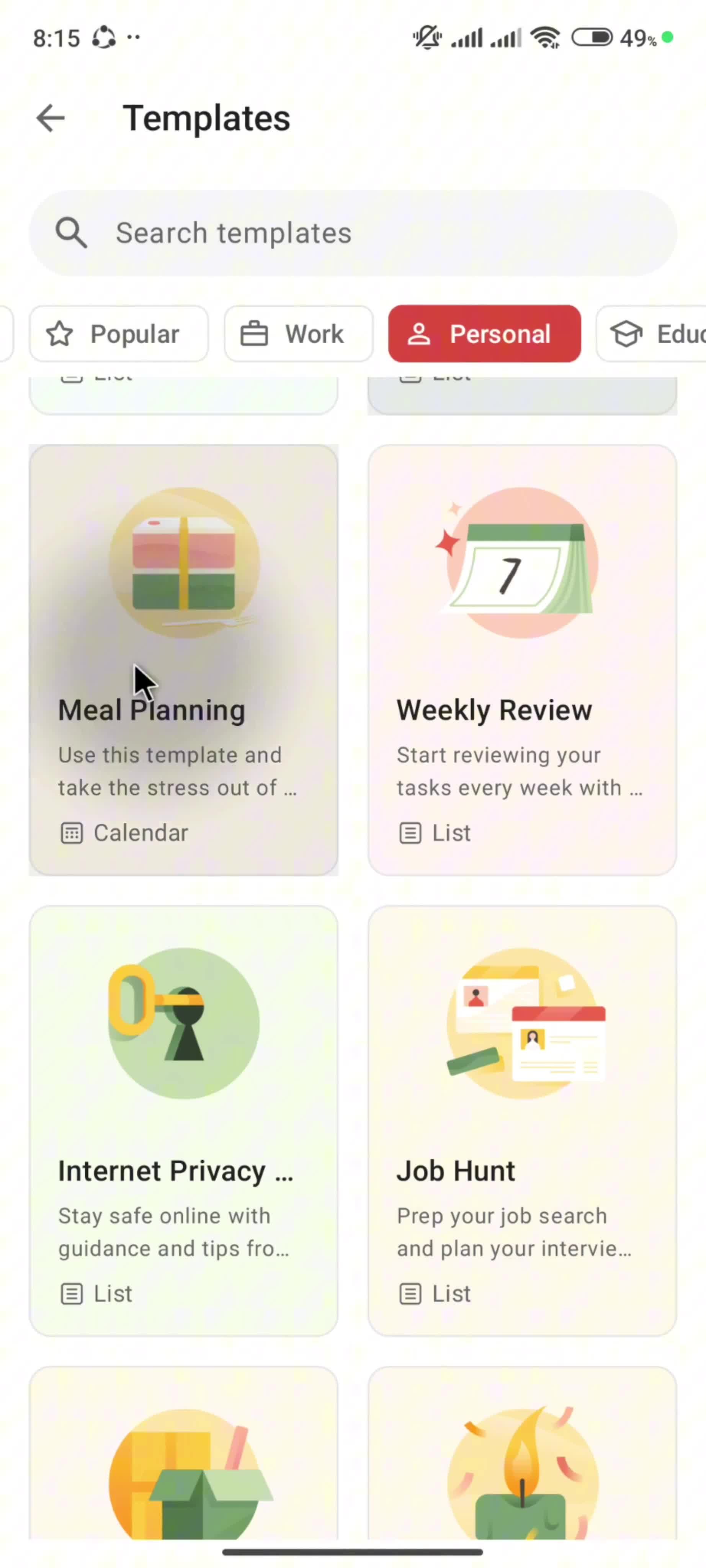 Browsing templates screenshot