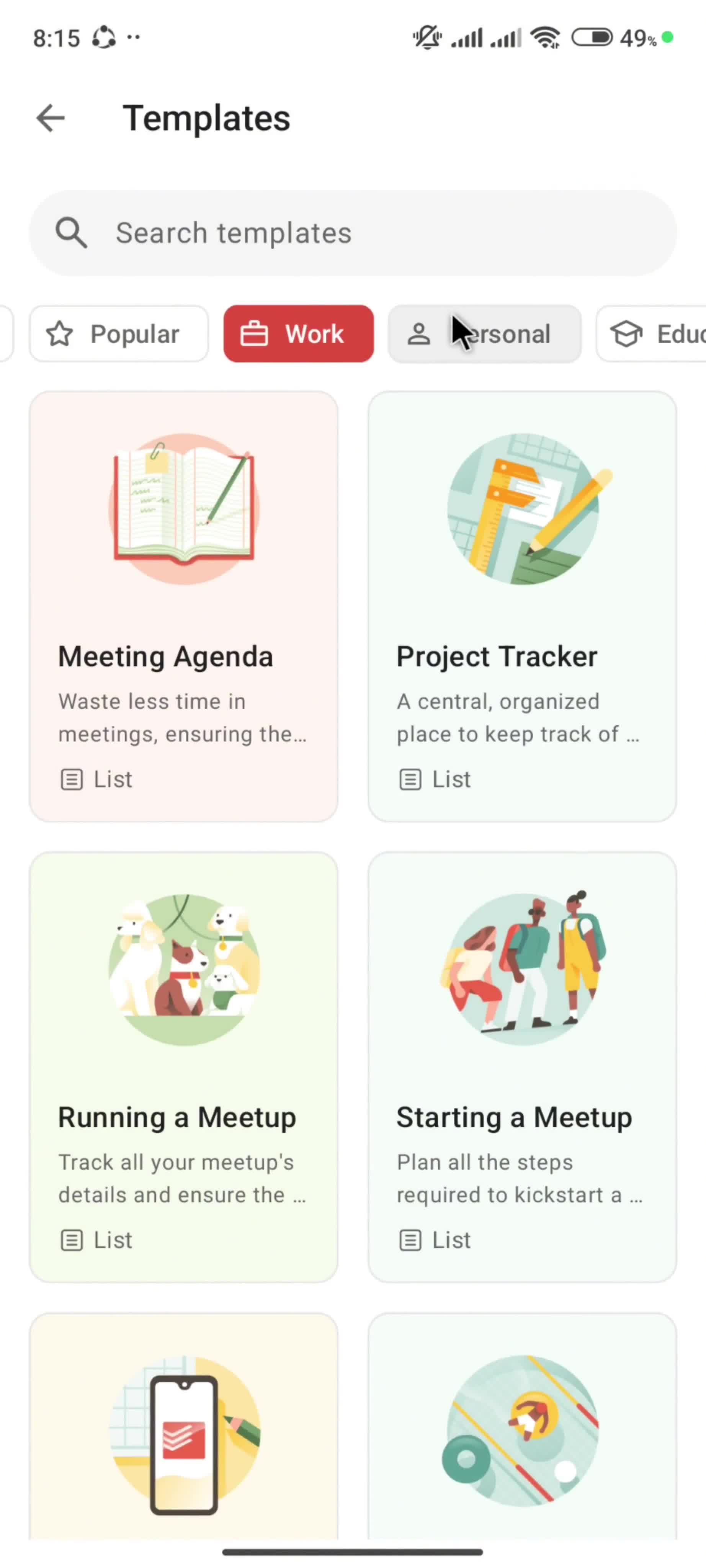 Browsing templates screenshot
