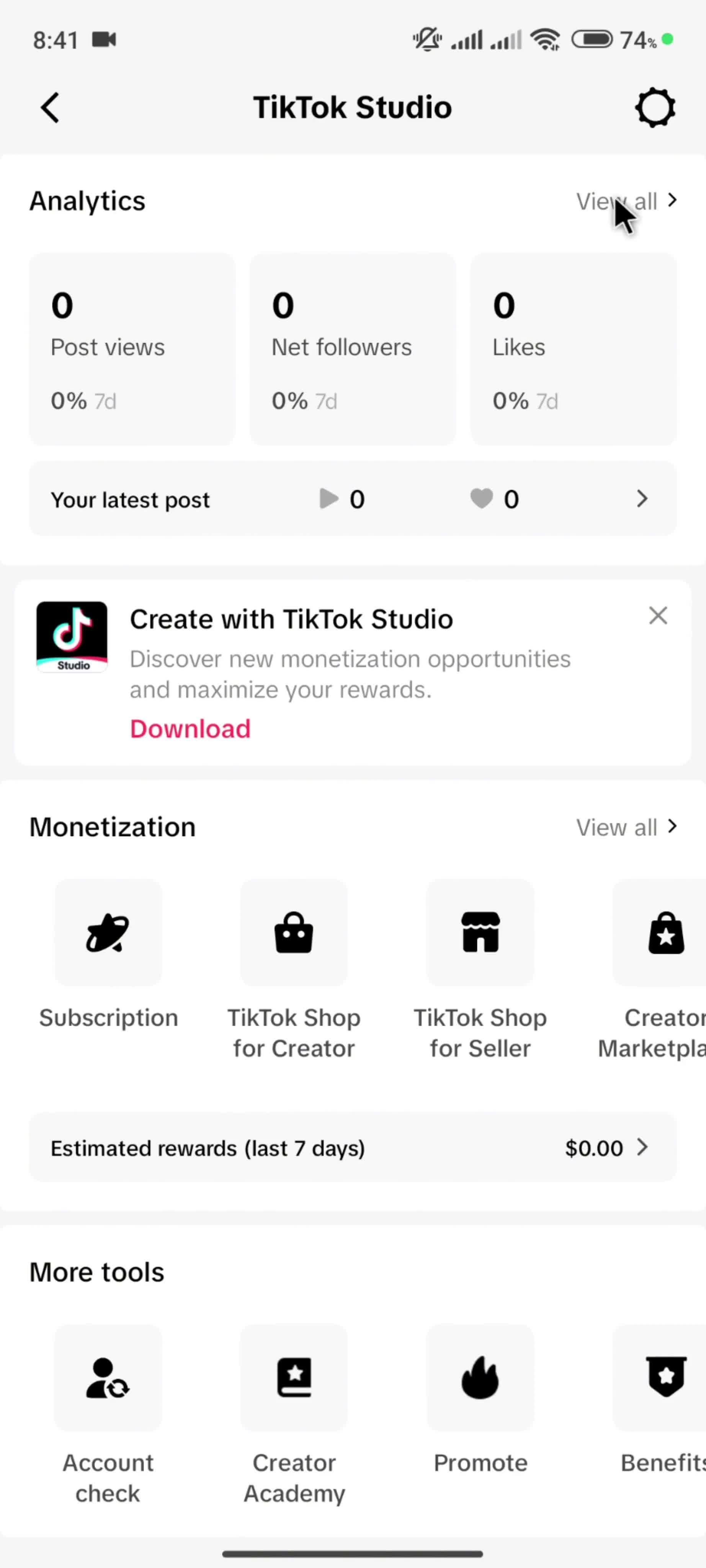 Browsing Tiktok studio screenshot