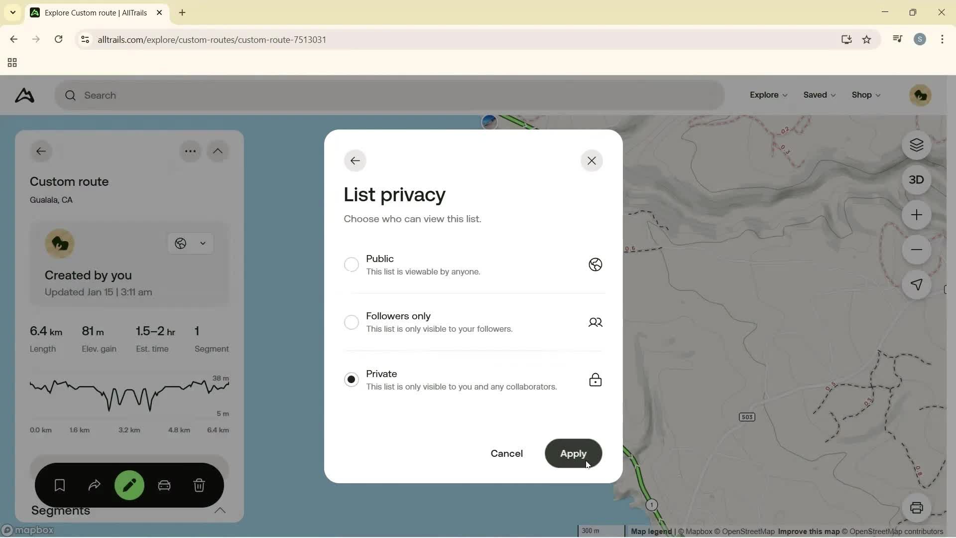 Creating a route screenshot