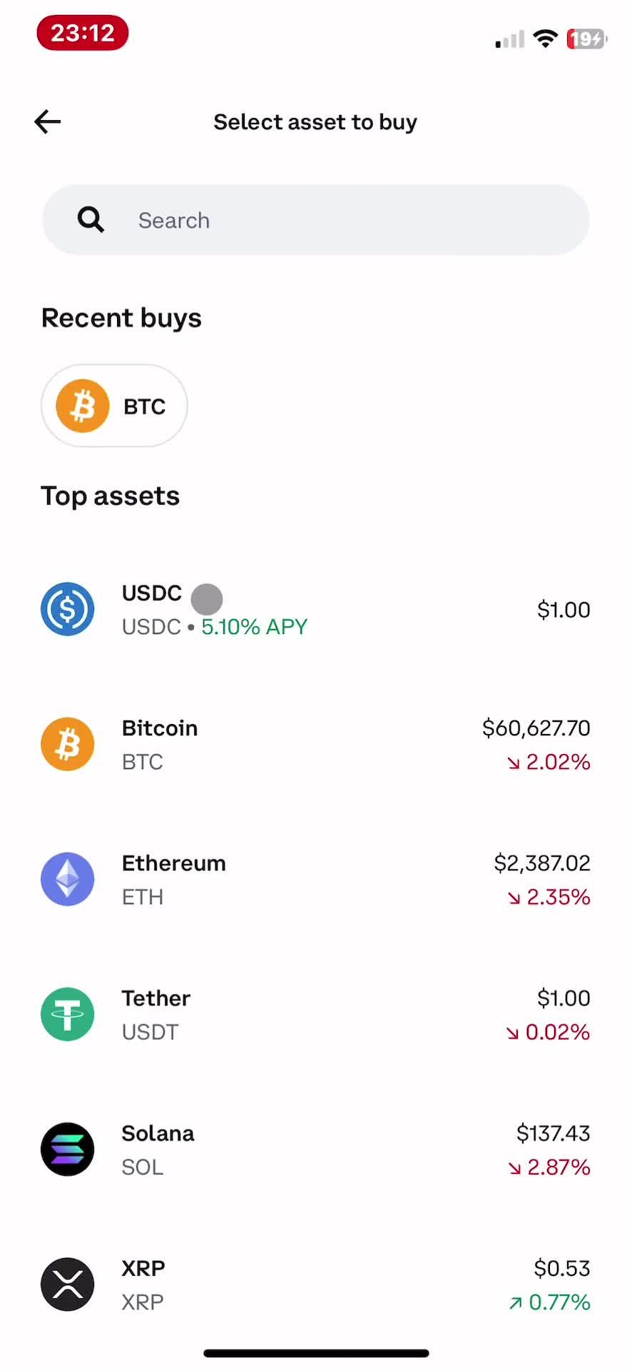 Buying crypto currency screenshot