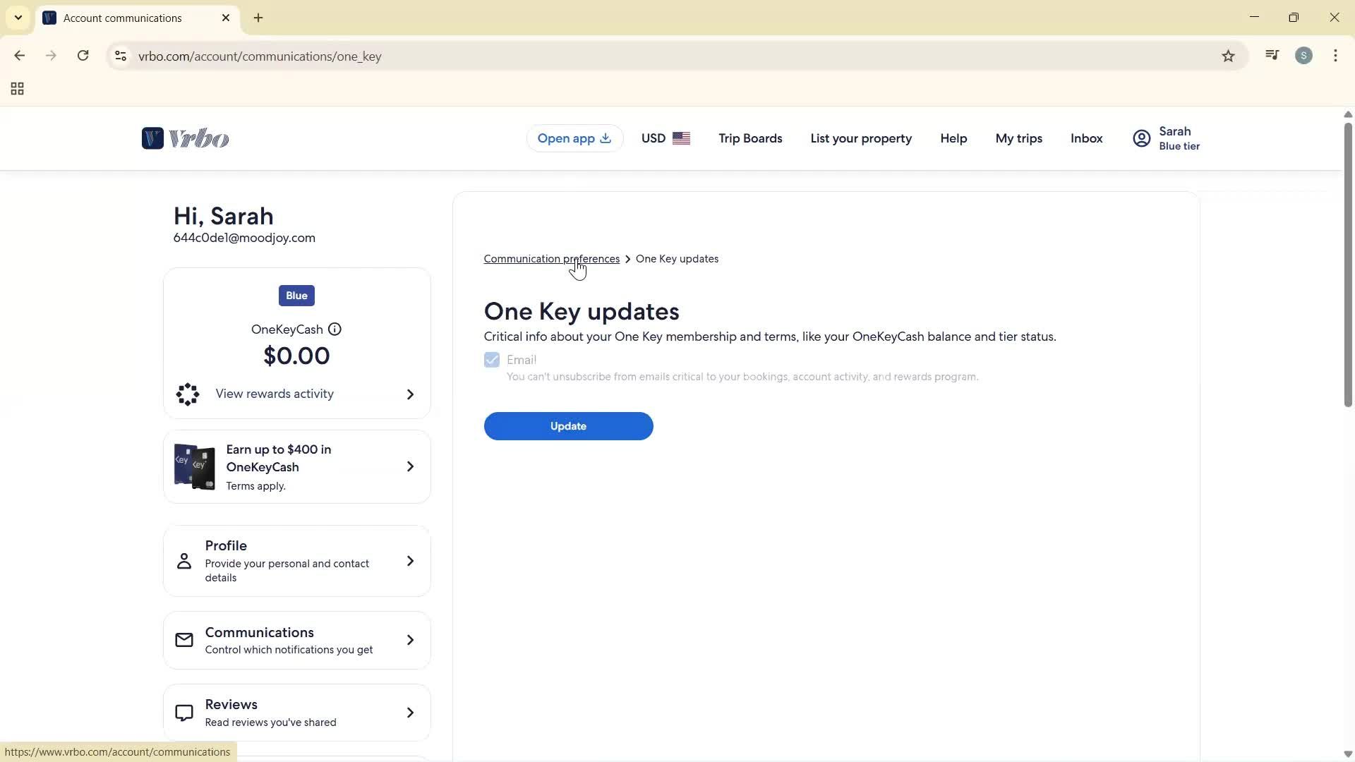 Communication settings screenshot
