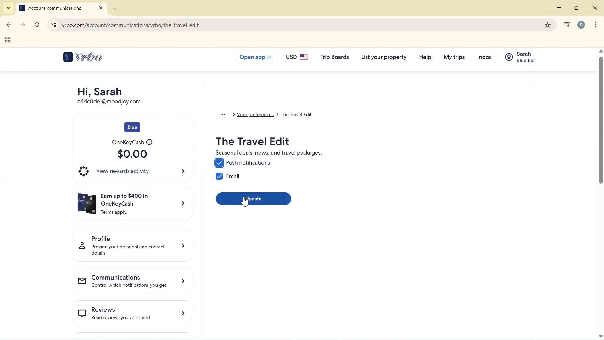 Communication settings screenshot