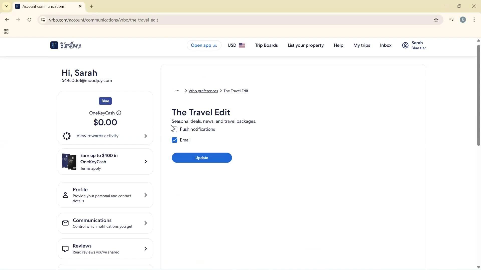 Communication settings screenshot