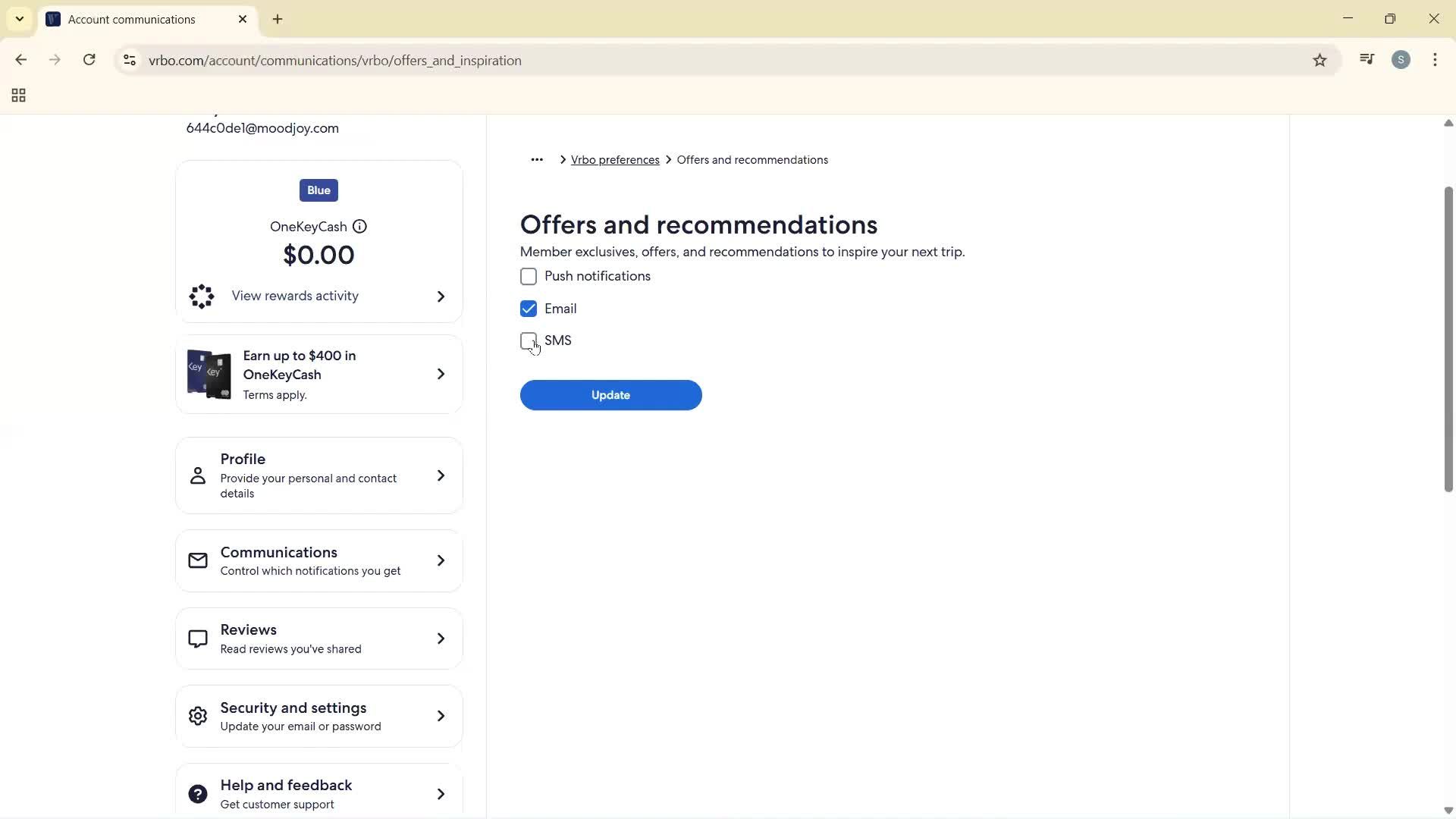 Communication settings screenshot