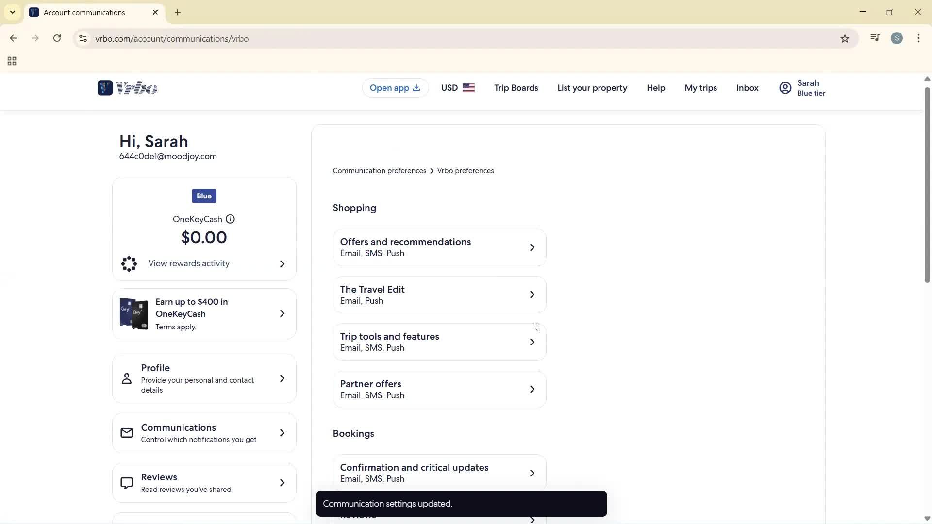 Communication settings screenshot