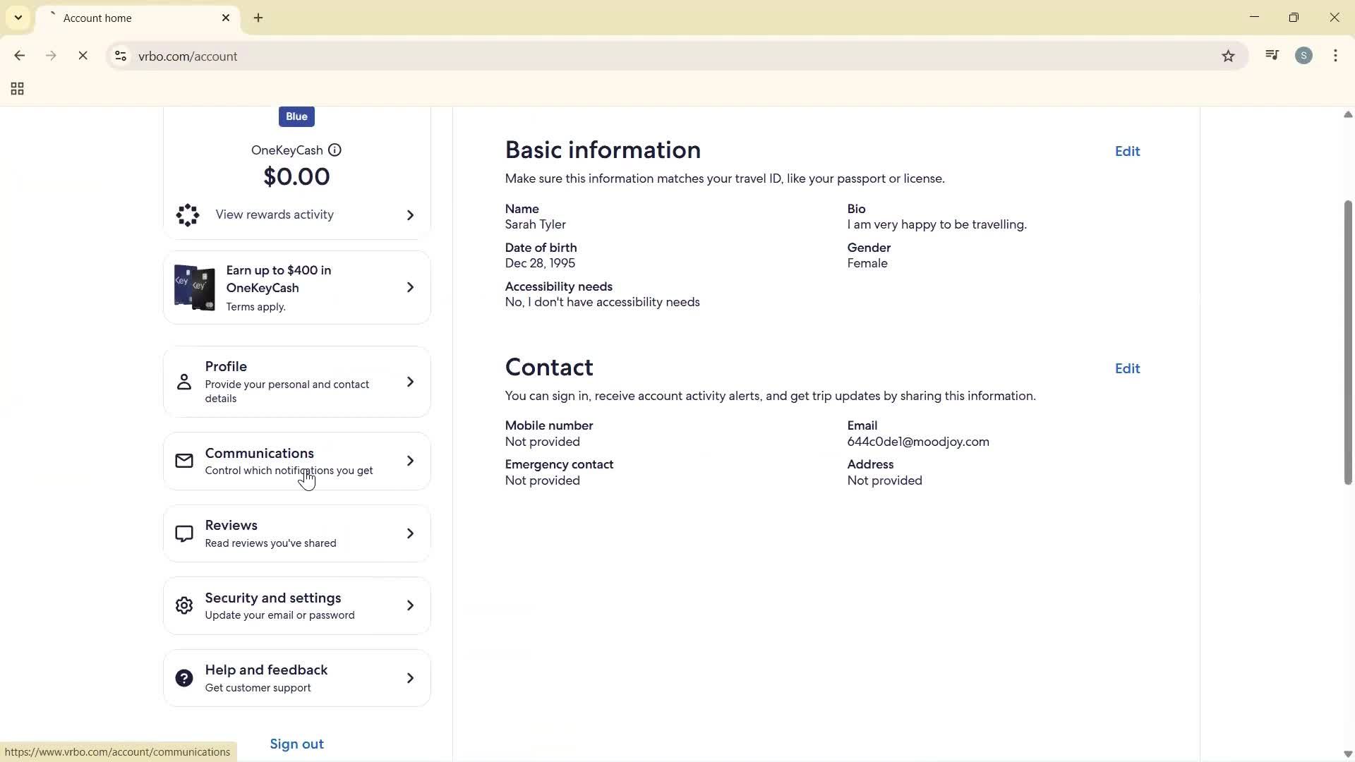 Communication settings screenshot