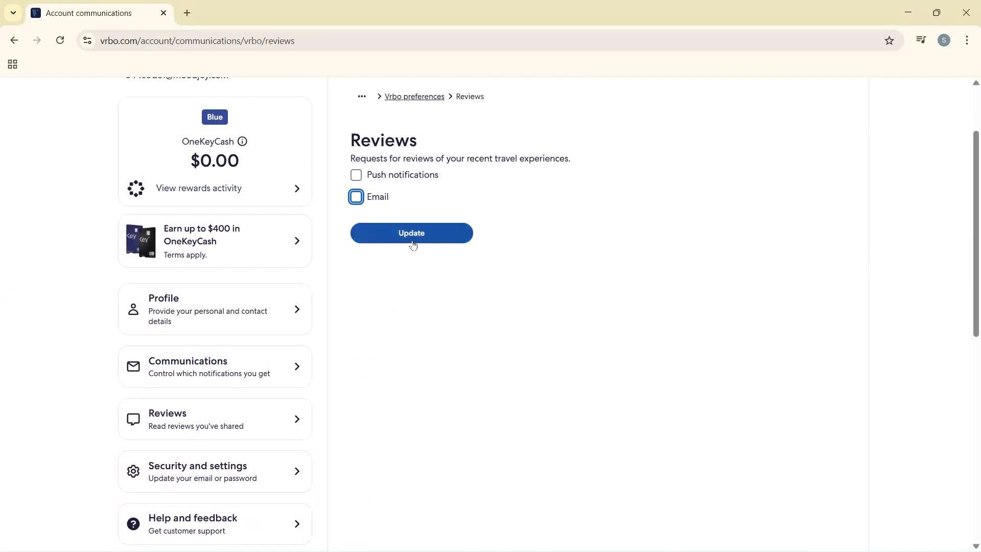 Communication settings screenshot