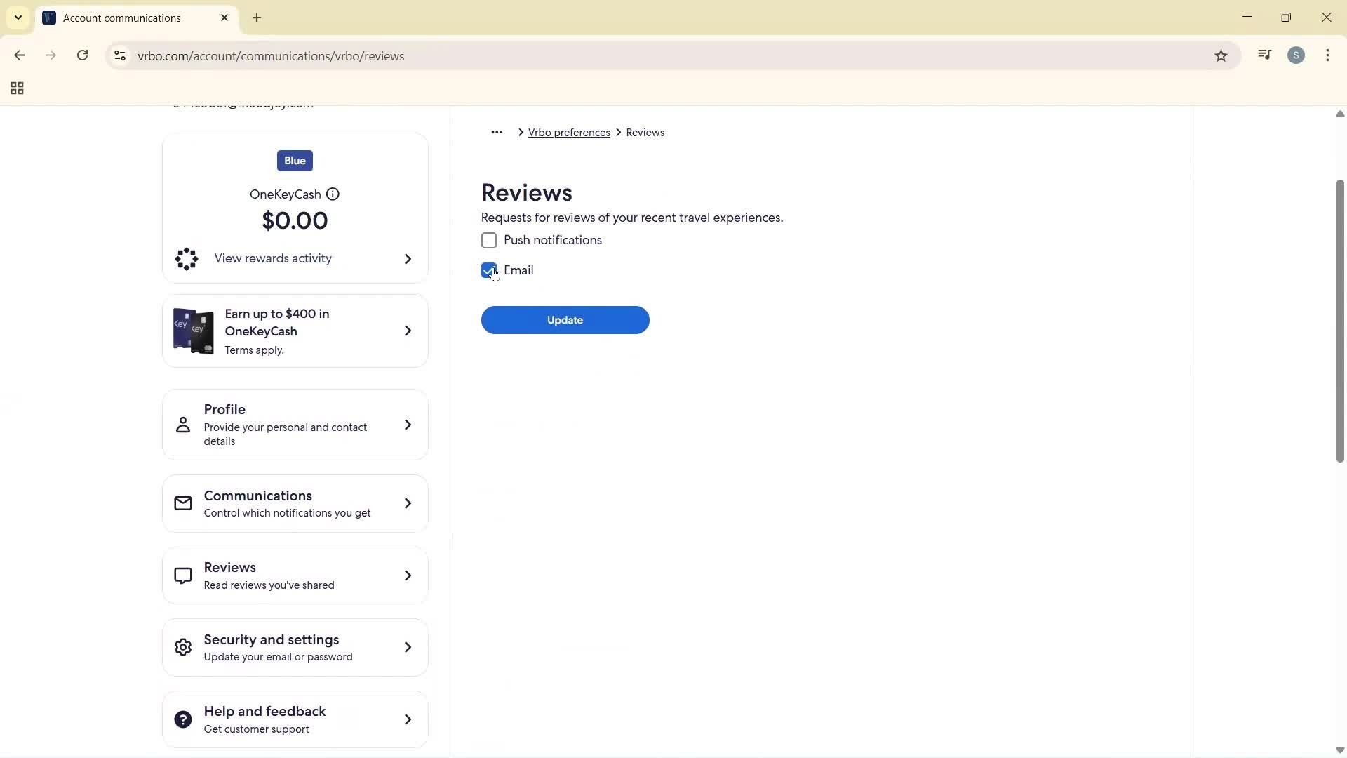 Communication settings screenshot