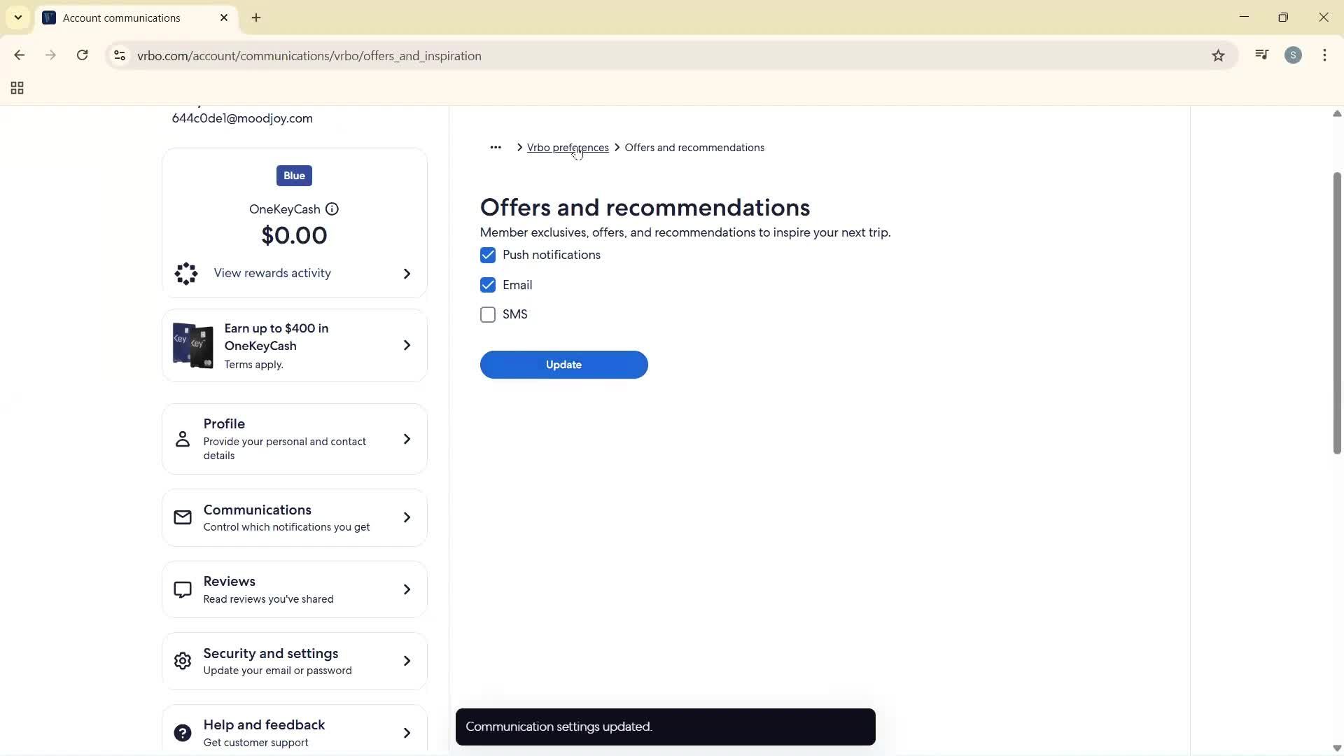 Communication settings screenshot