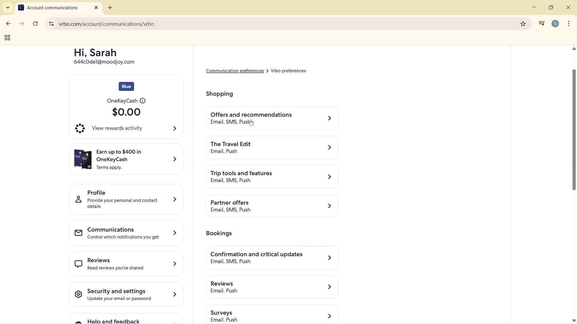 Communication settings screenshot