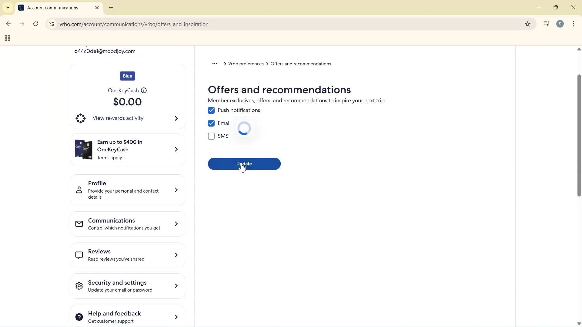 Communication settings screenshot