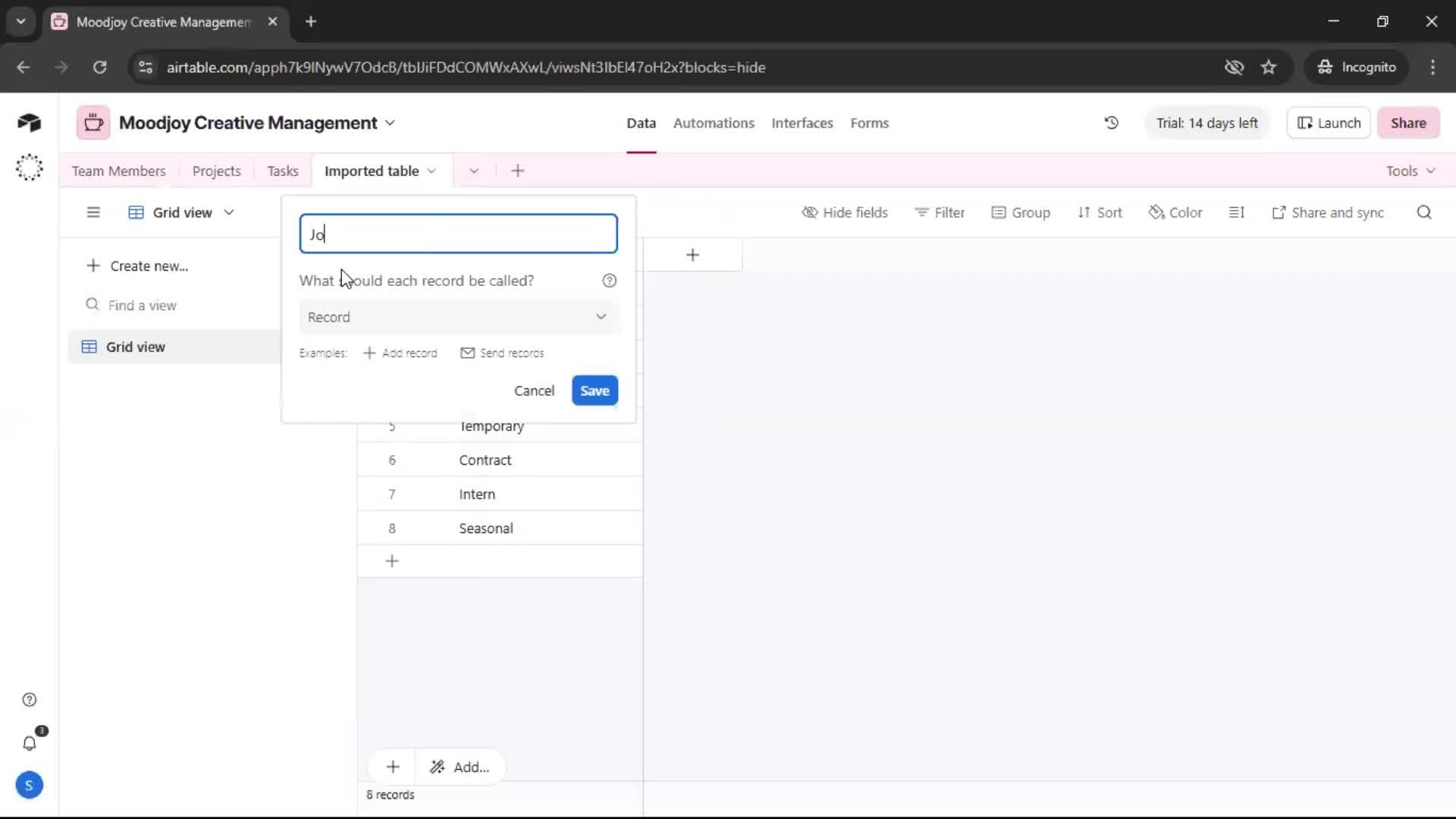 CSV import screenshot