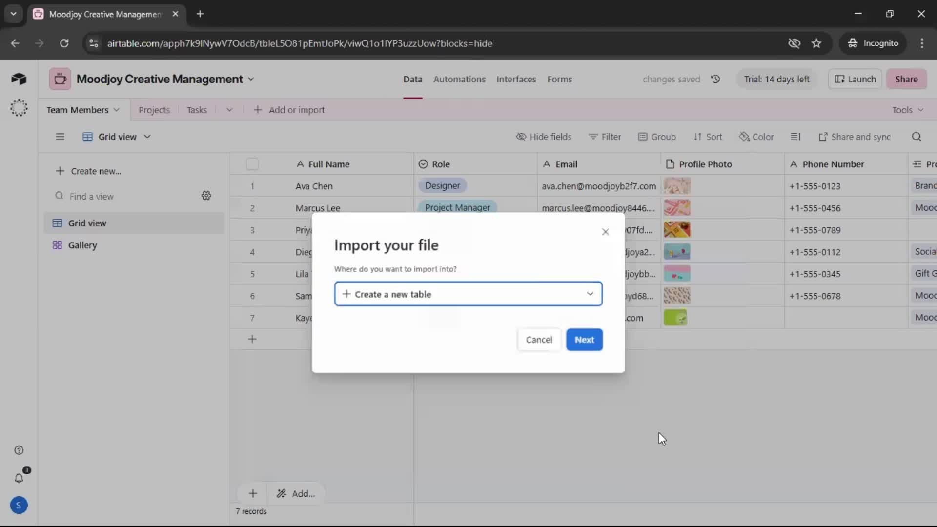 CSV import screenshot