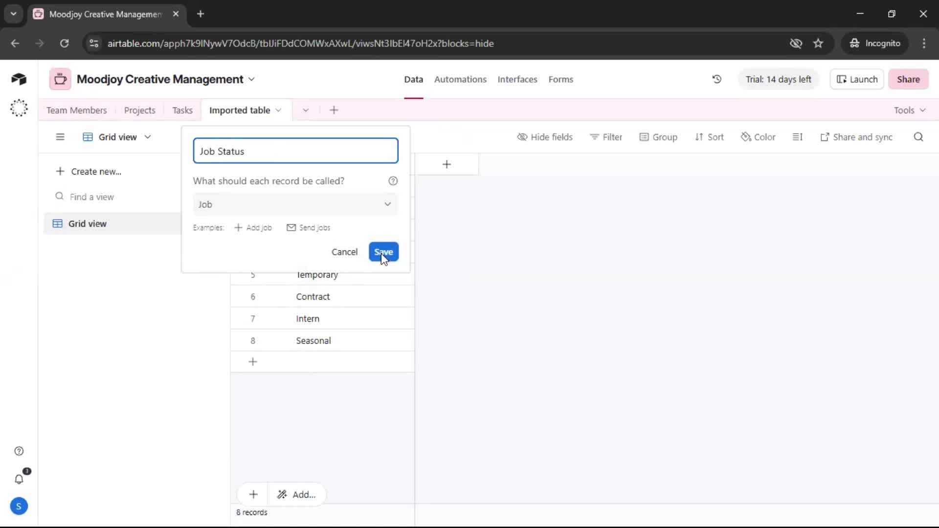 CSV import screenshot