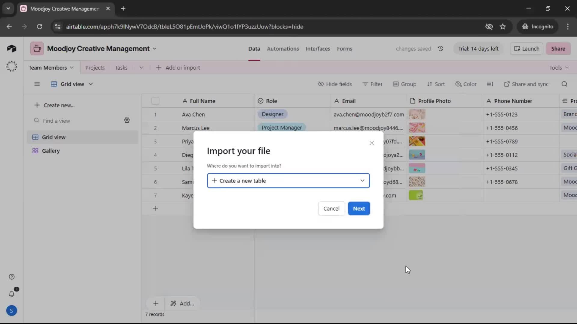 CSV import screenshot