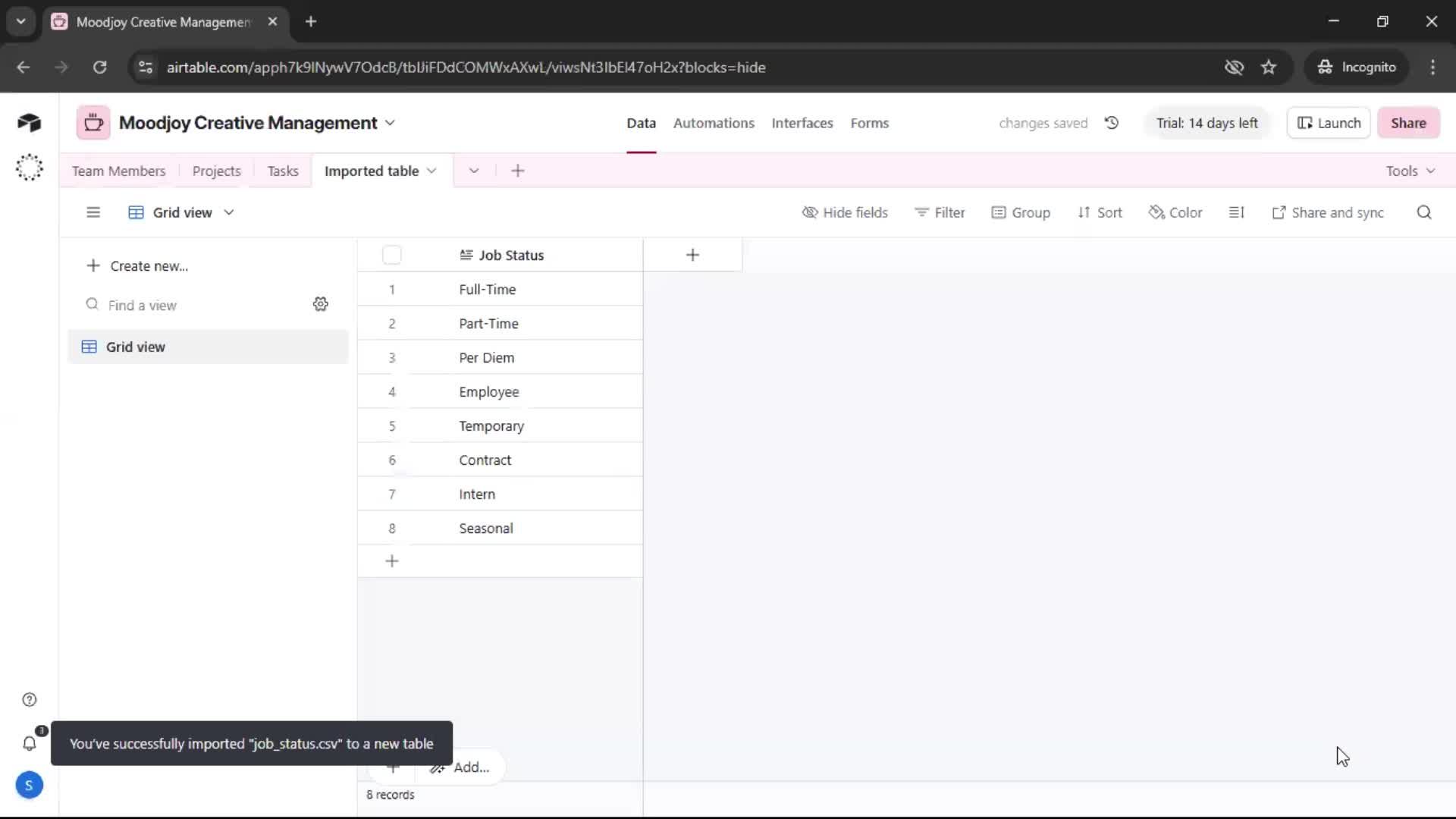 CSV import screenshot