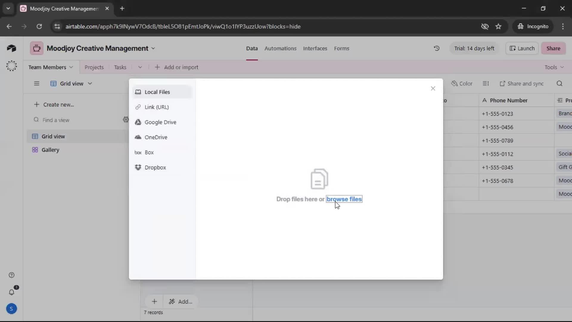 CSV import screenshot