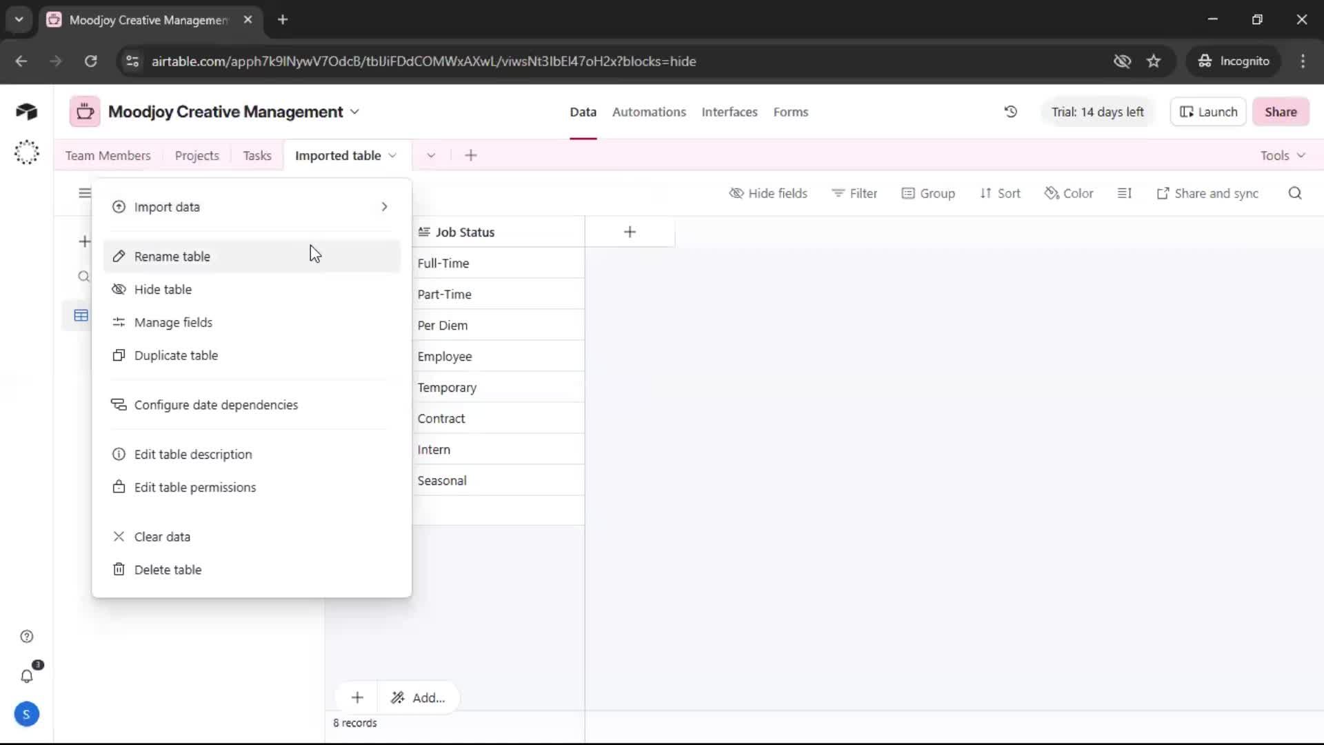CSV import screenshot