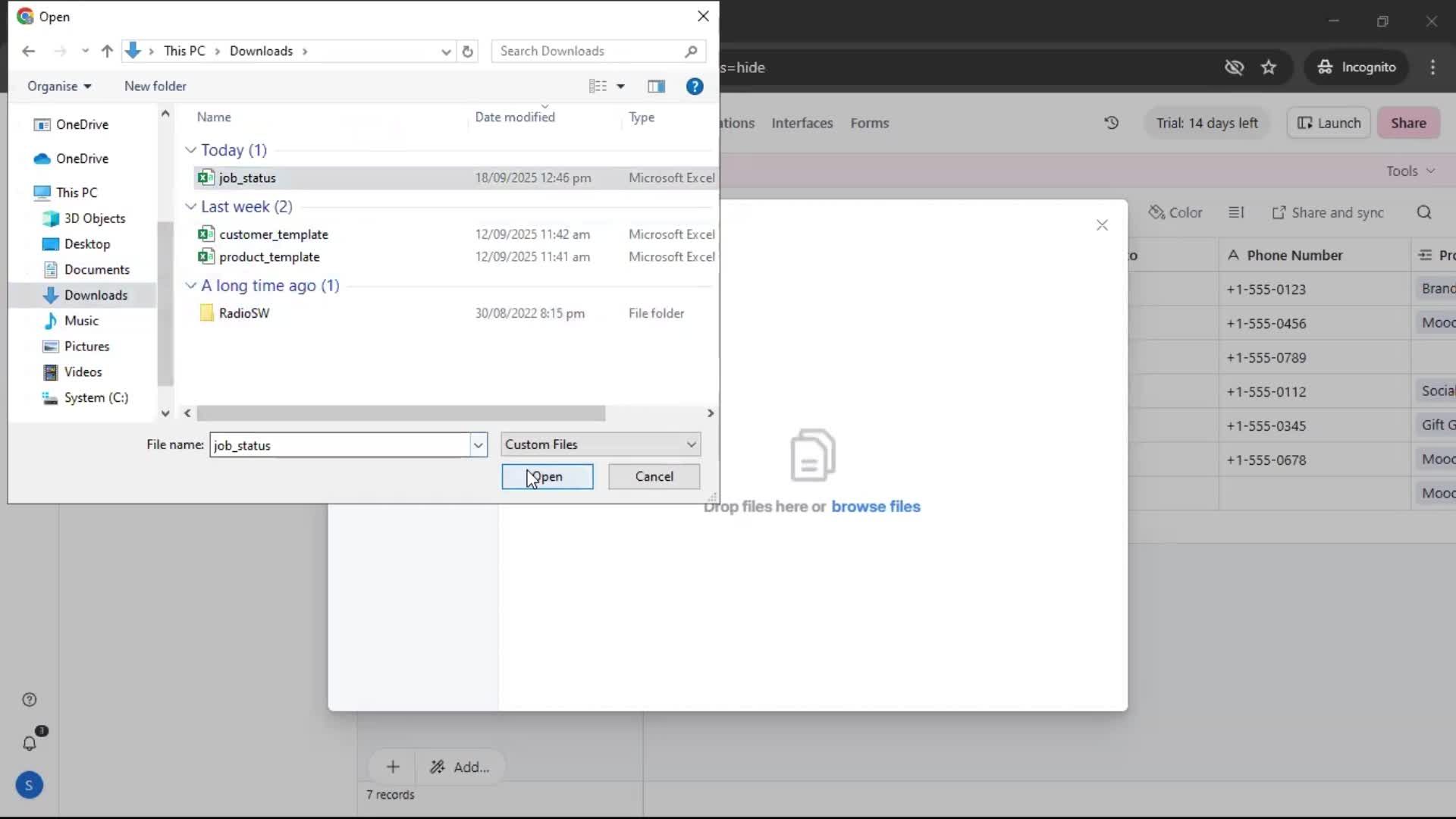 CSV import screenshot