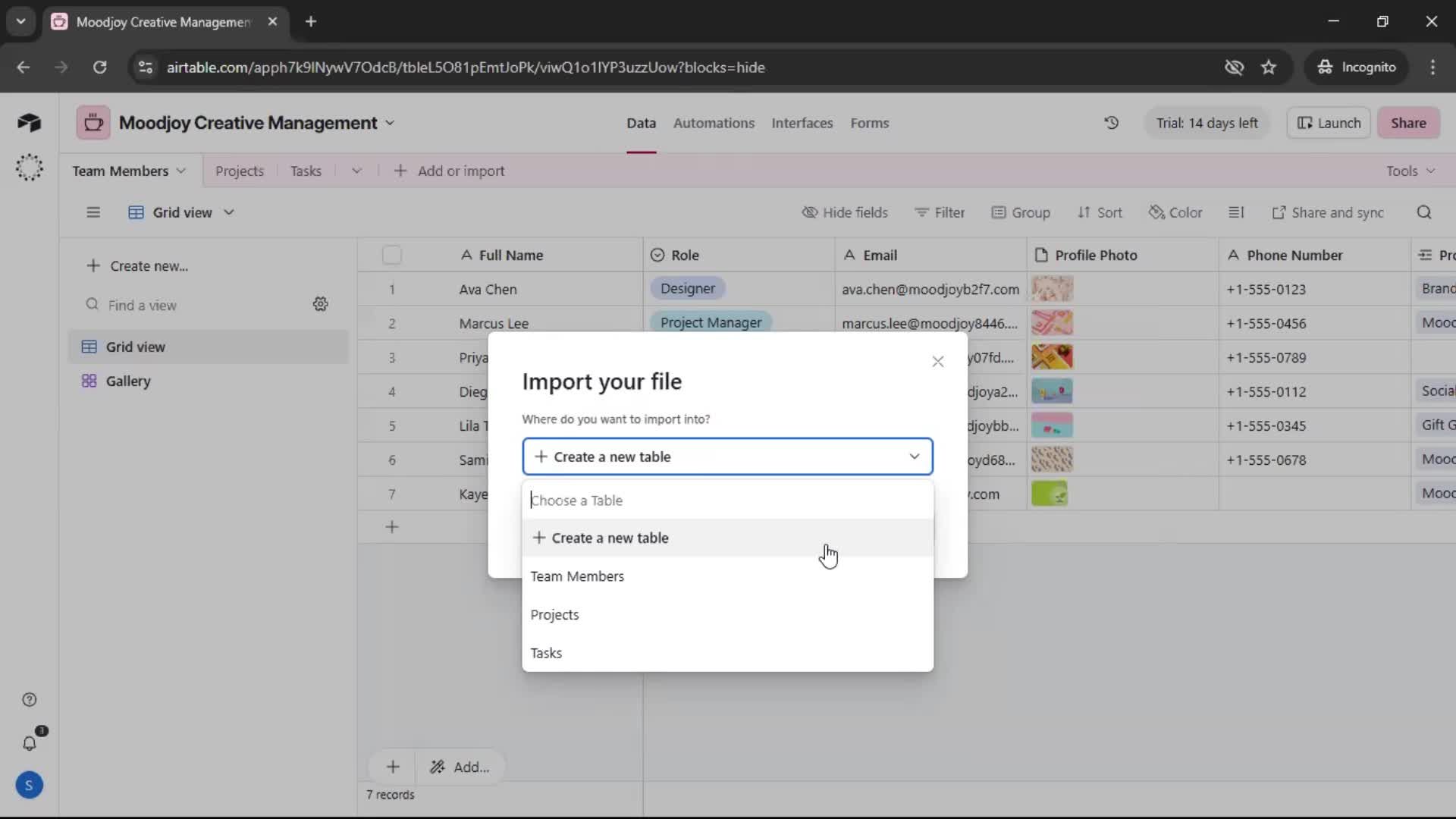 CSV import screenshot