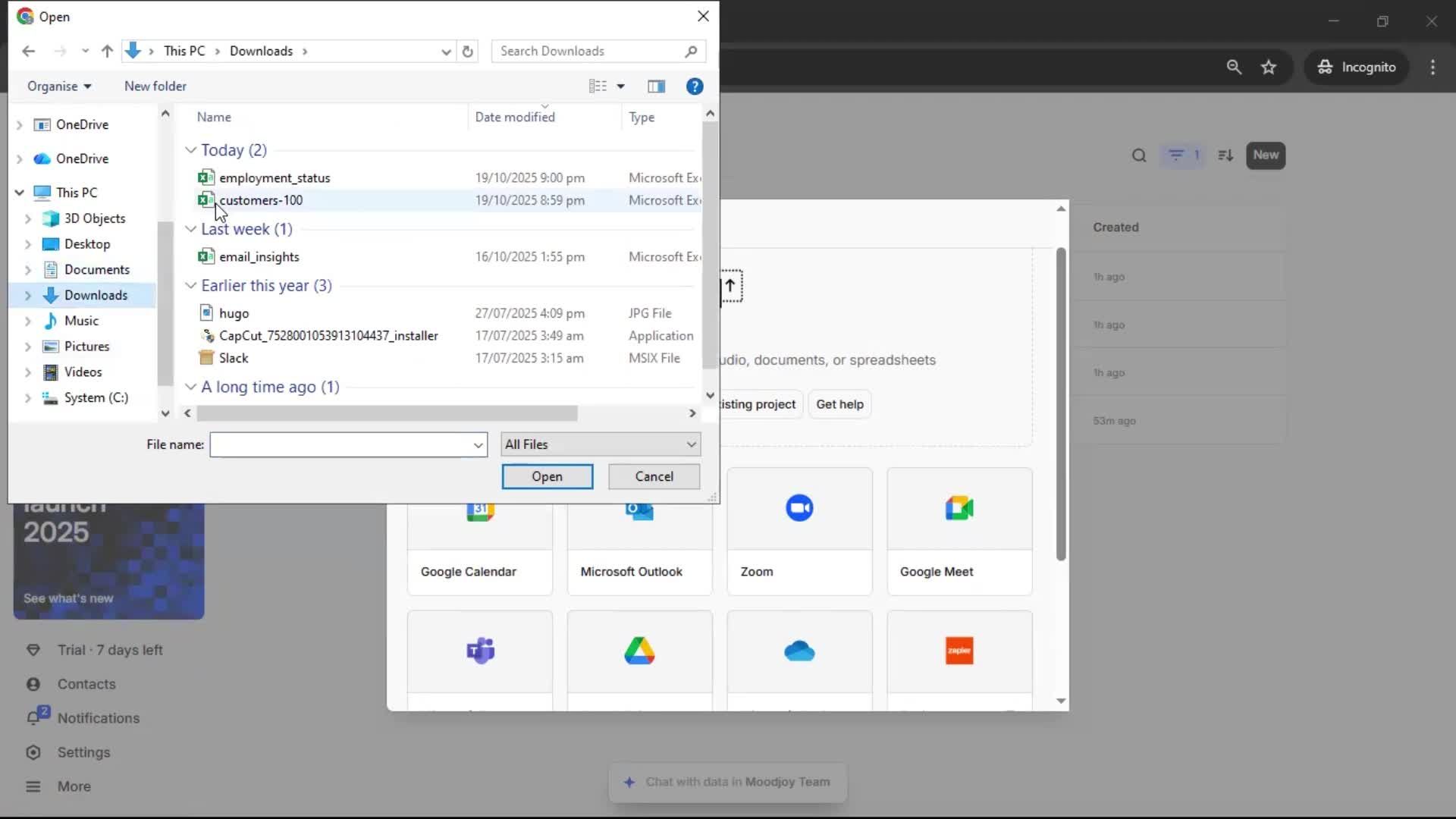 CSV import screenshot