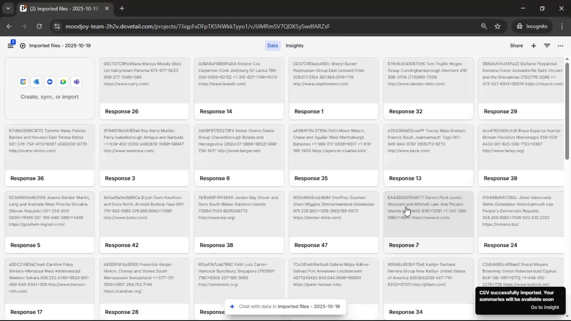 CSV import screenshot