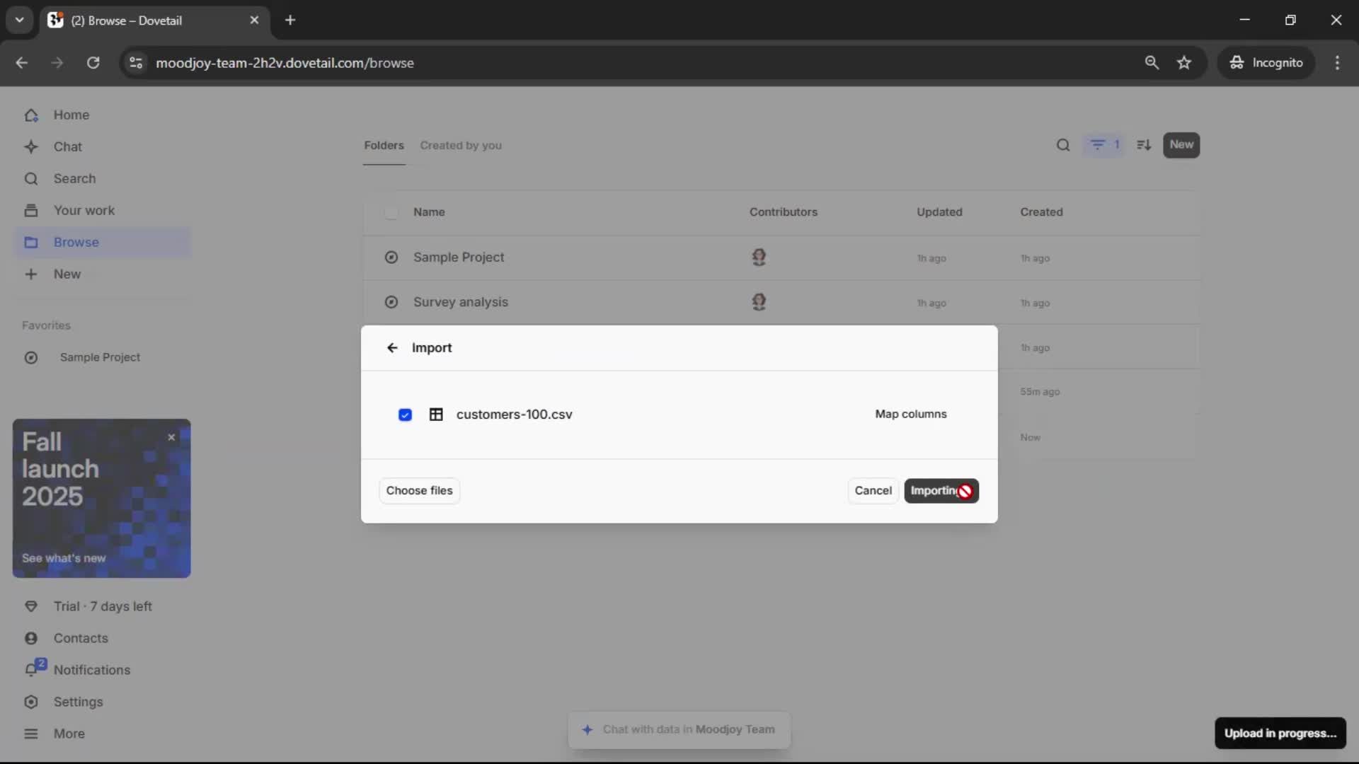 CSV import screenshot