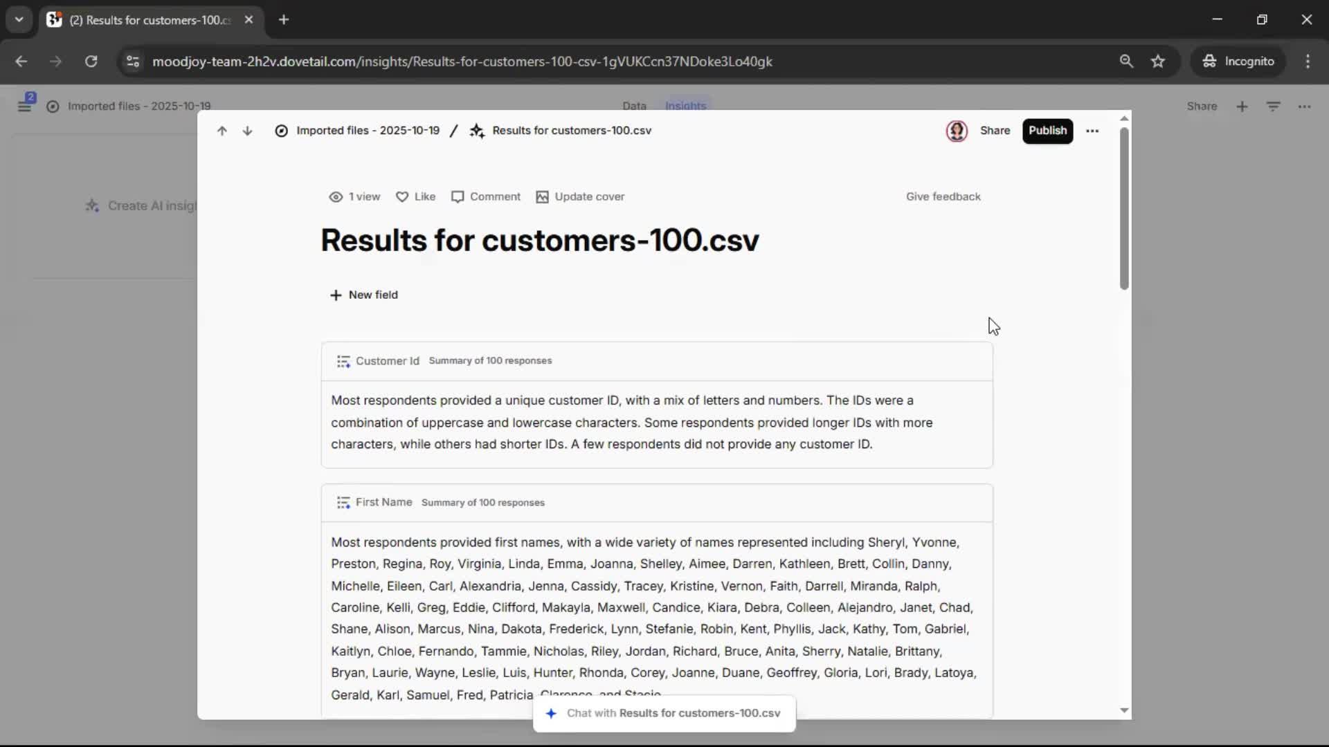 CSV import screenshot
