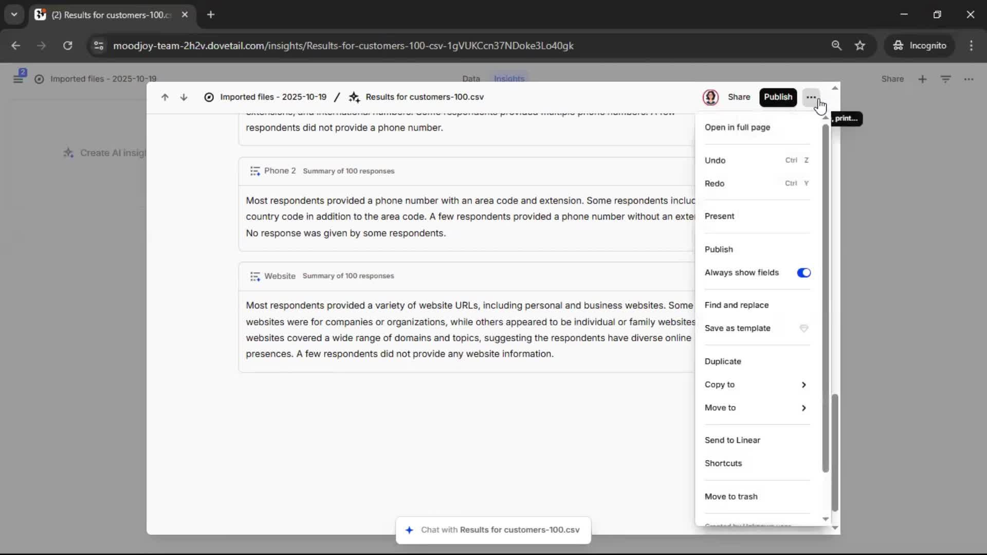 CSV import screenshot