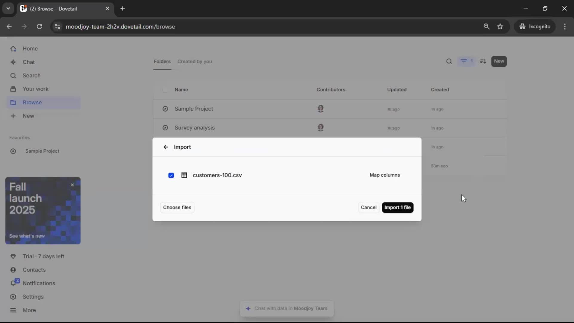 CSV import screenshot