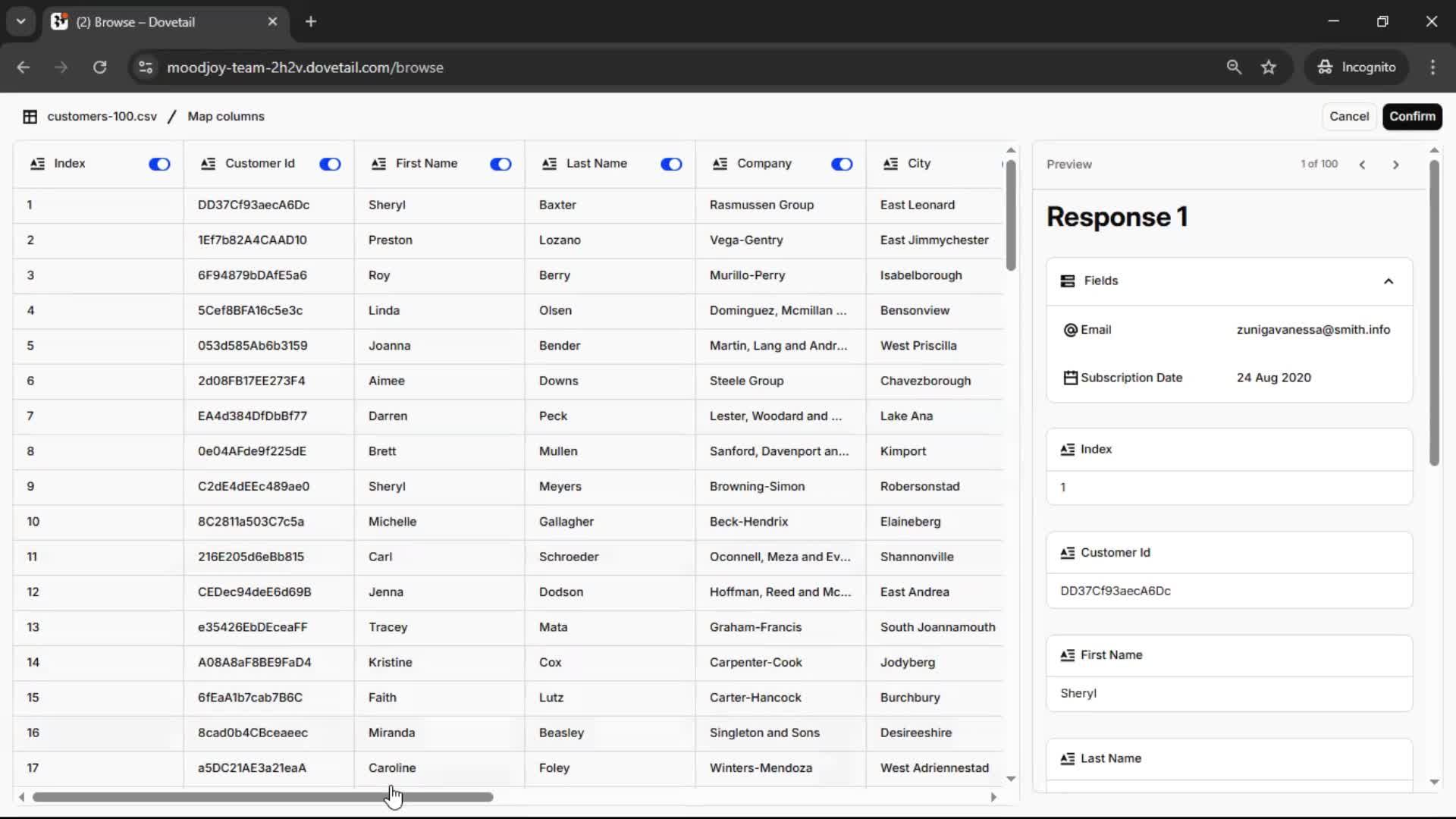 CSV import screenshot