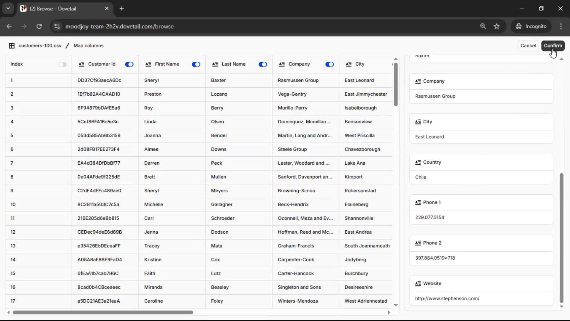 CSV import screenshot
