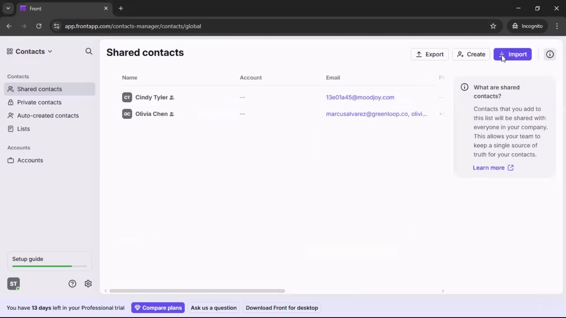 CSV import screenshot