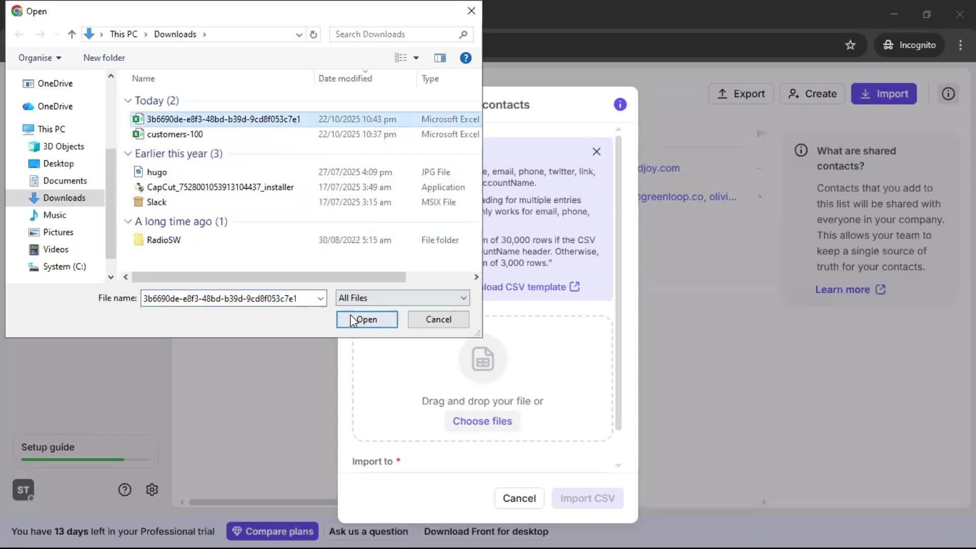 CSV import screenshot