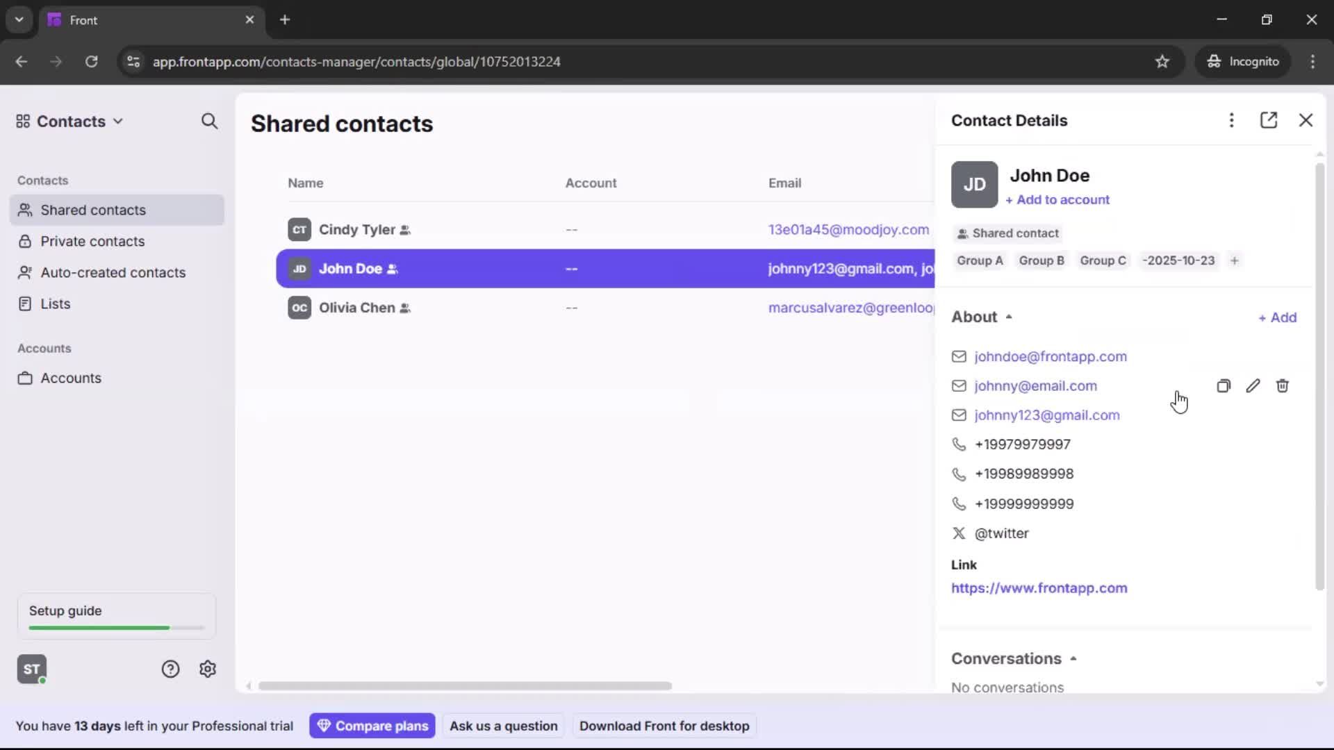 CSV import screenshot