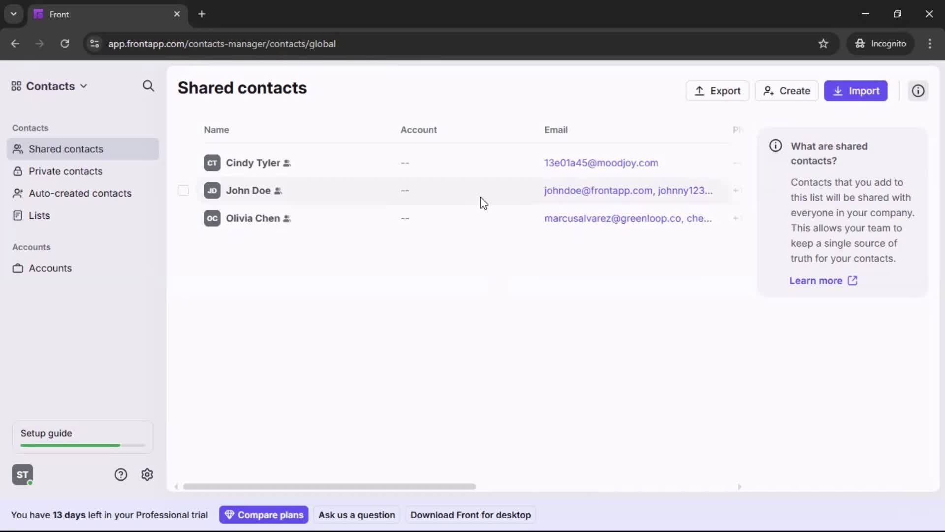 CSV import screenshot