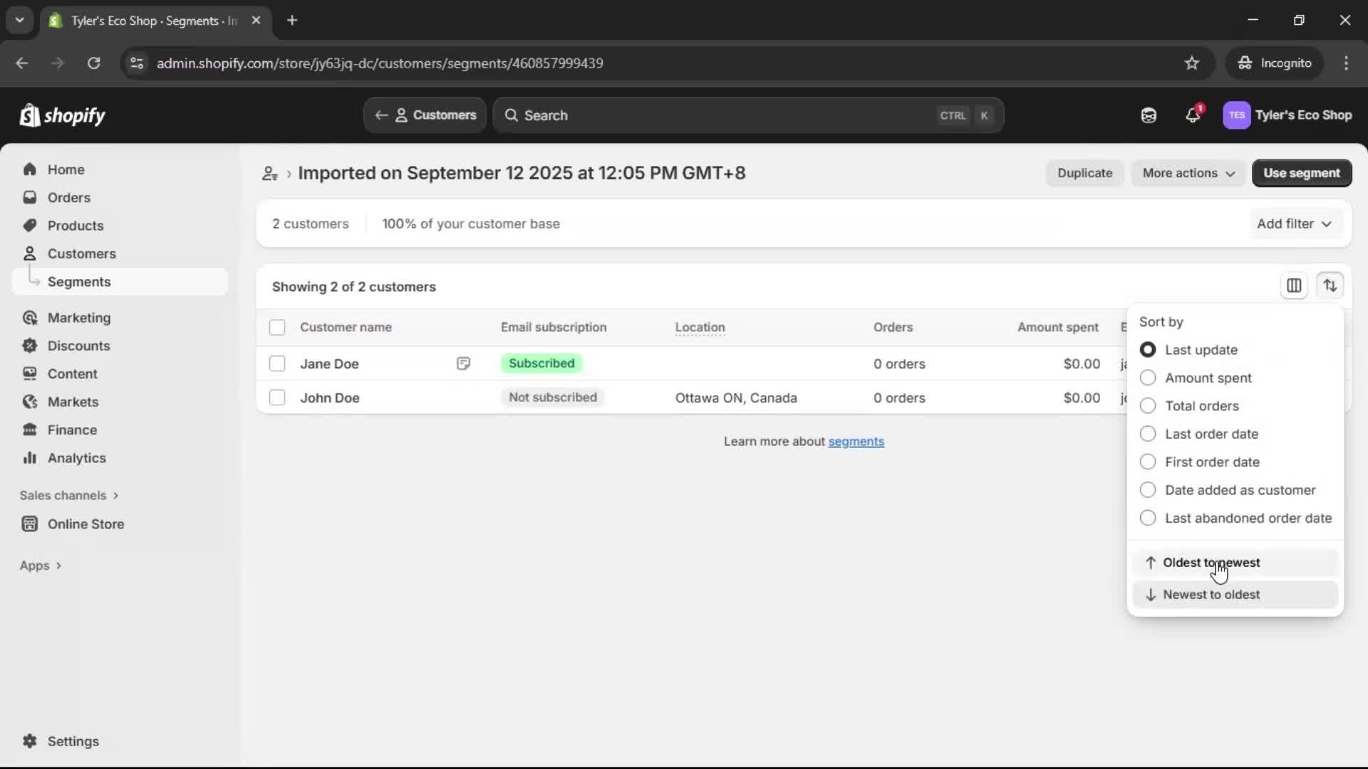 CSV import screenshot