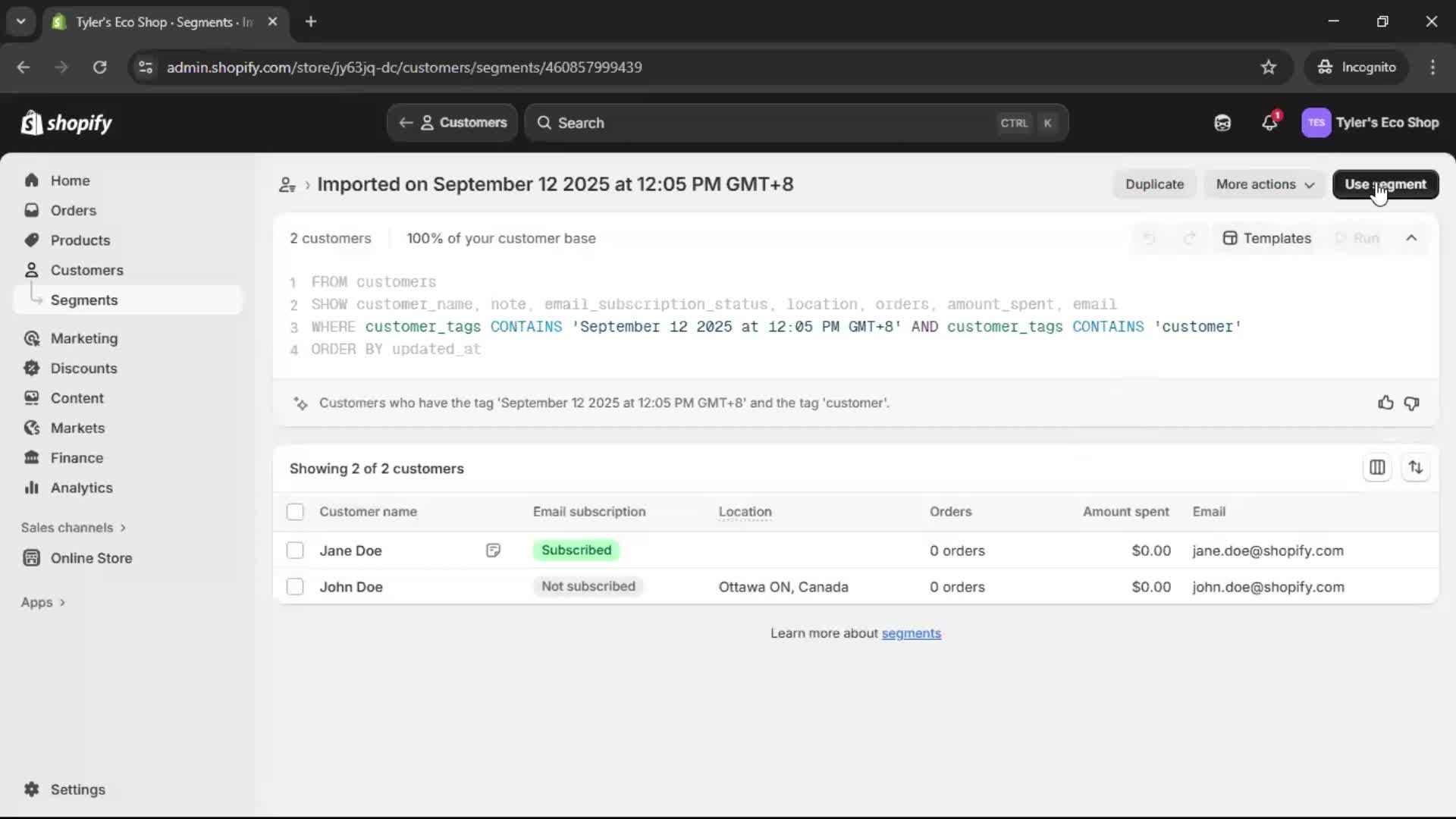 CSV import screenshot
