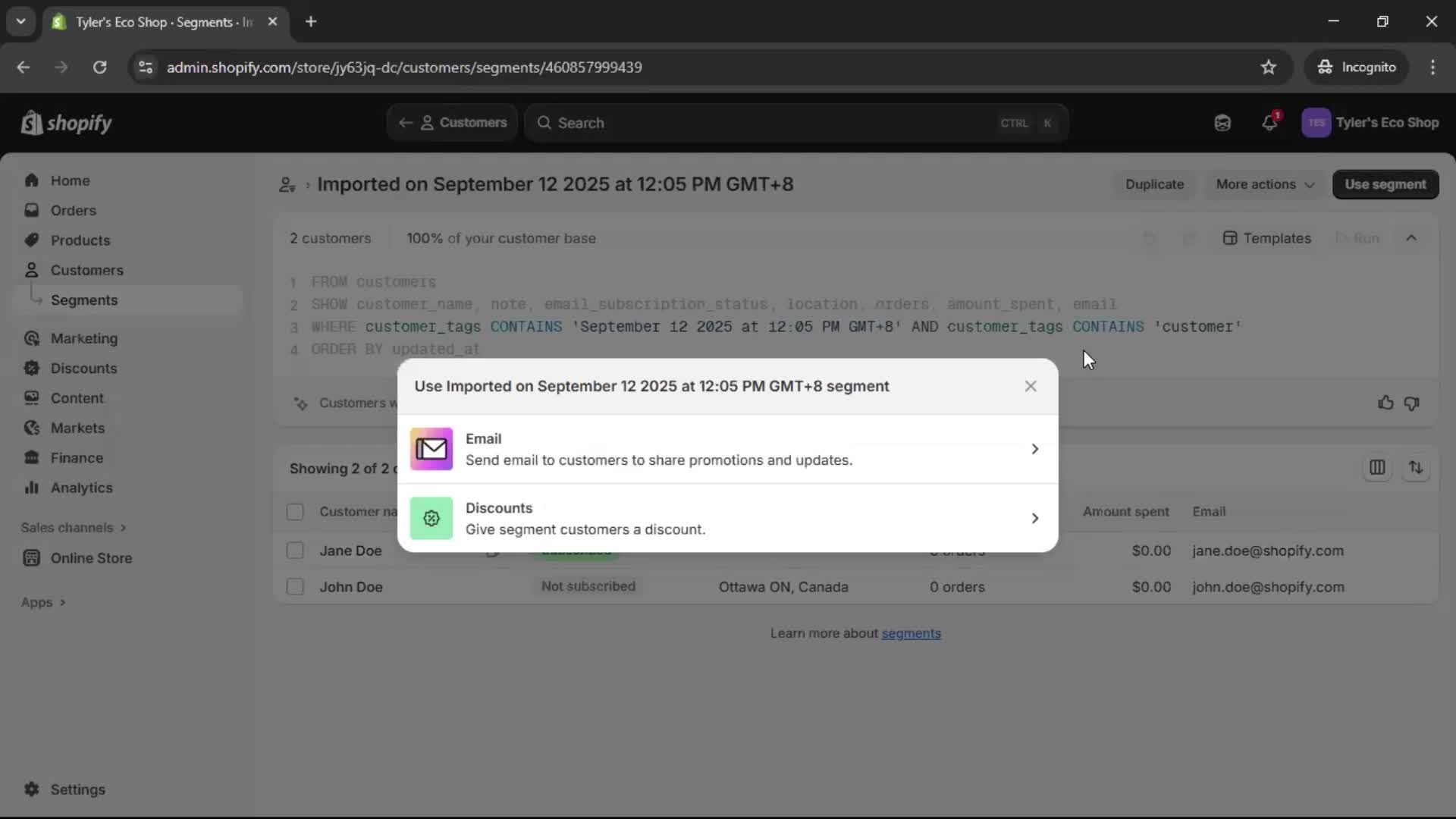 CSV import screenshot