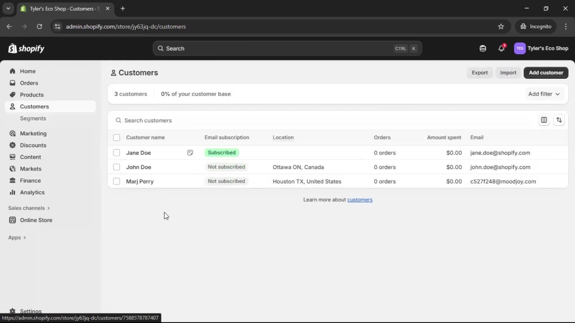 CSV import screenshot