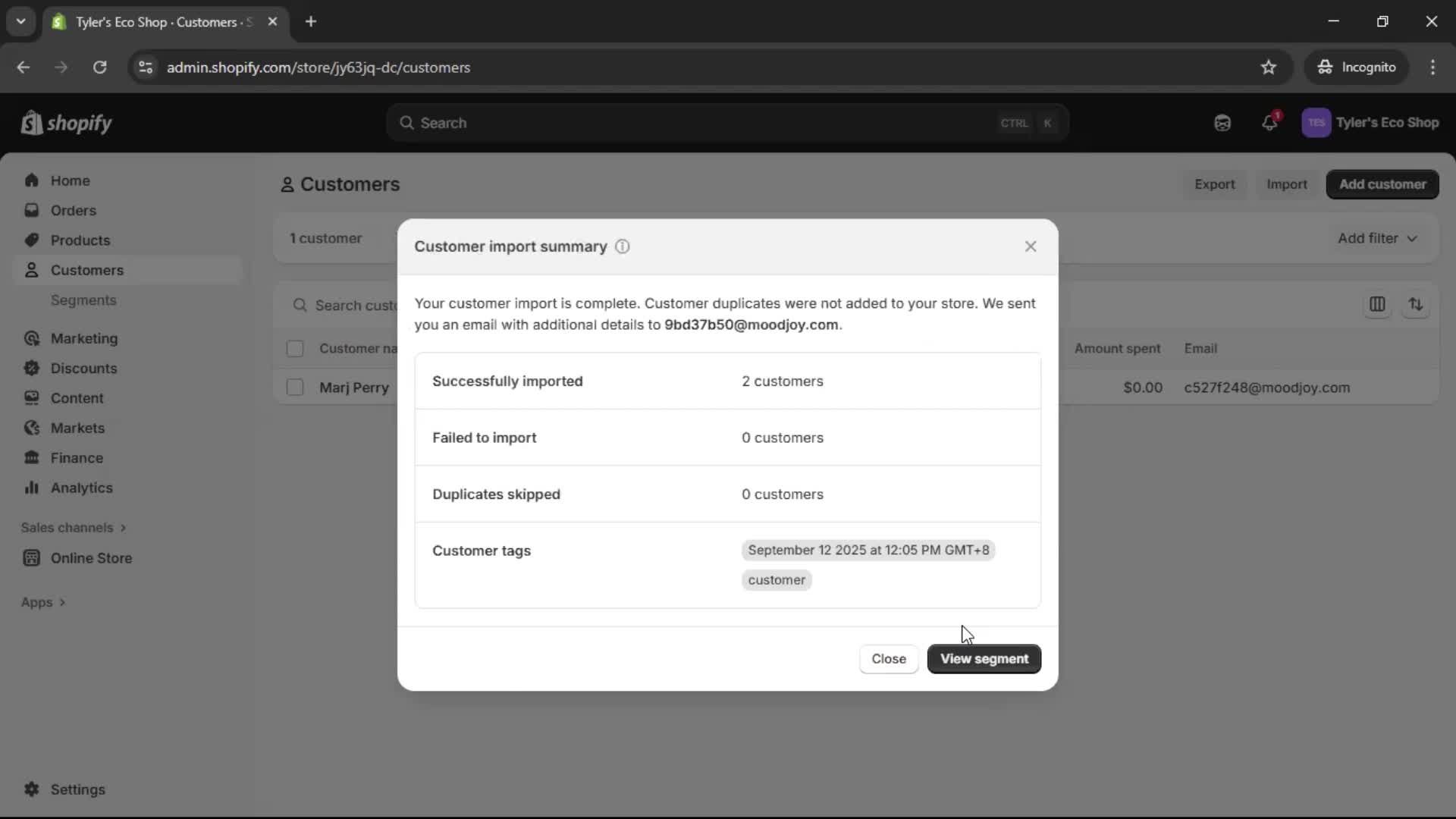CSV import screenshot