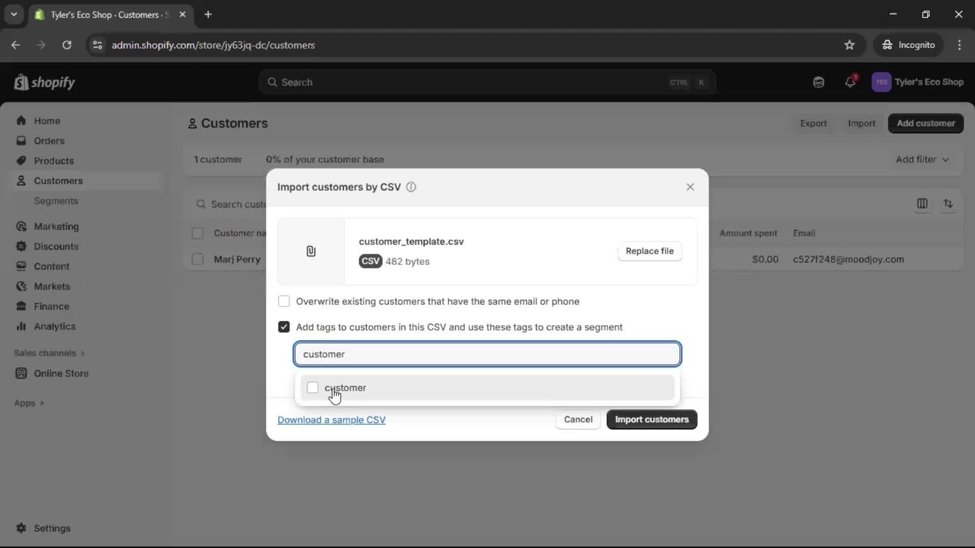 CSV import screenshot