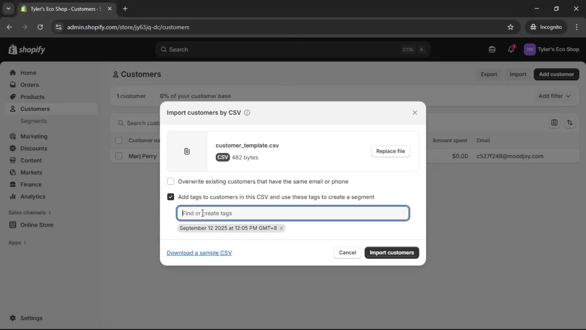 CSV import screenshot