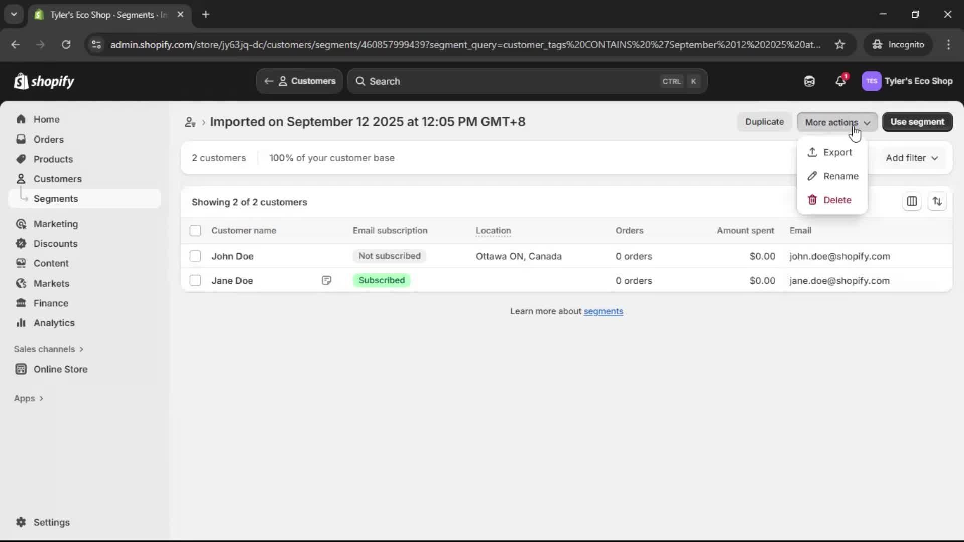 CSV import screenshot