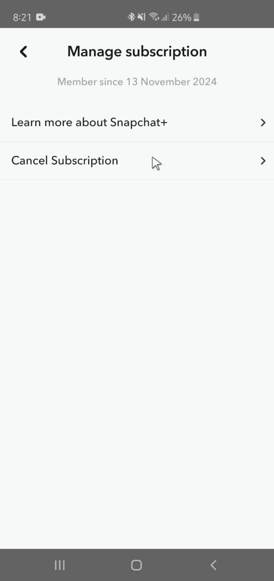 Cancelling your subscription screenshot